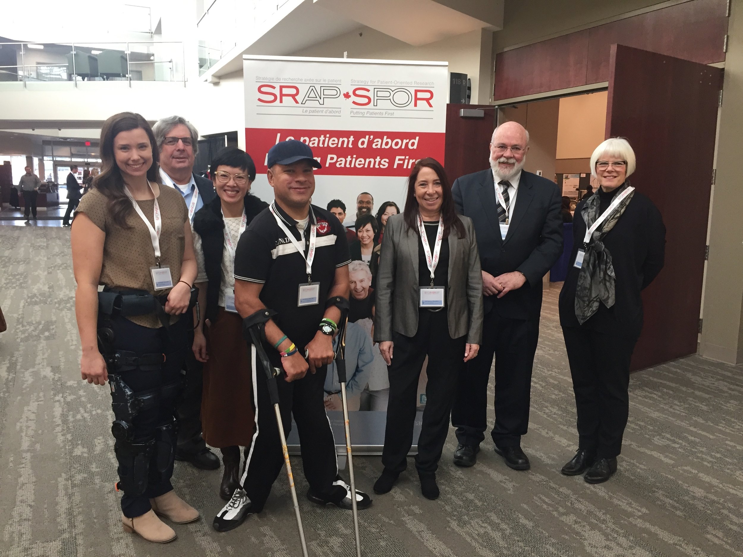 De gauche à droite : Julia Hanes, Daniel Goldowitz, To Nhu Nguyen, Kent Cadogan Loftsgard, Annette Majnemer, Frank Gavin et Donna Thomson à la conférence de la SRAP 2018