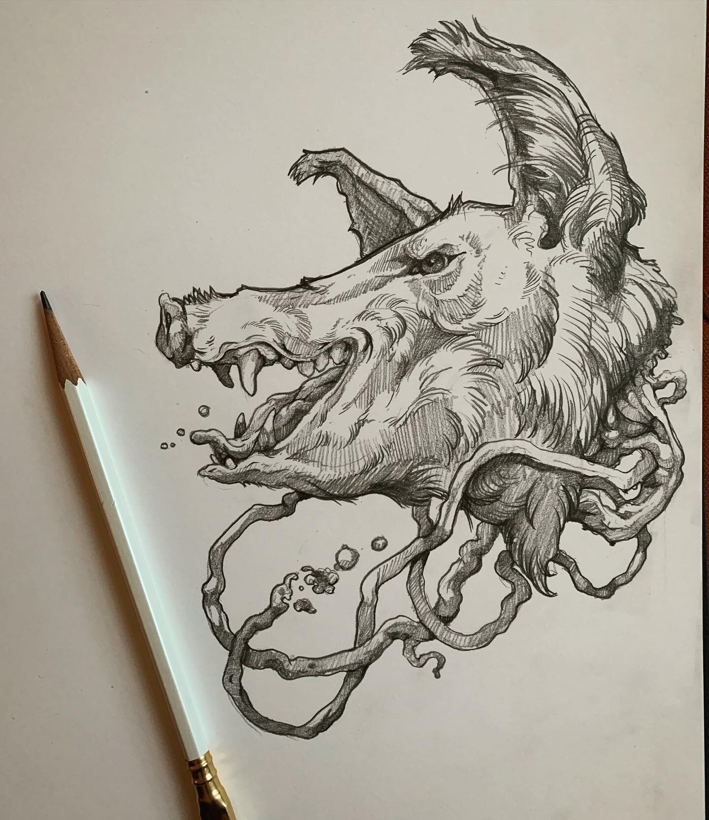 Today&rsquo;s sketch. Inspired by the lovely boar head displayed at @keepsakeokc 
#tattooart #deftones #wildboars #okctattooartist #darkart #natureismetal #crappanther #blackwing #pencilsketch