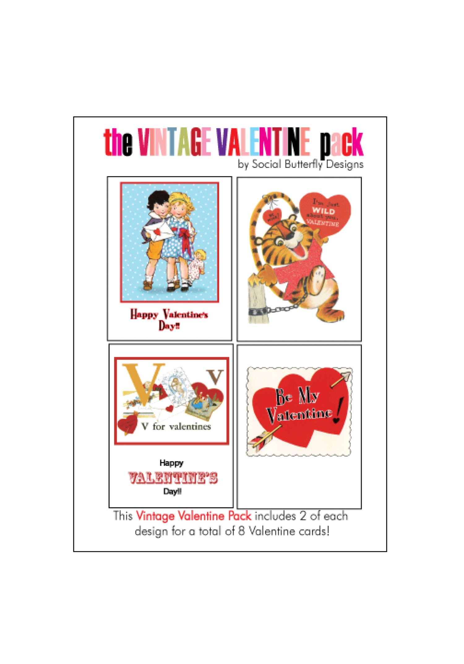 Vintage Valentine Card Set — Social Butterfly Designs