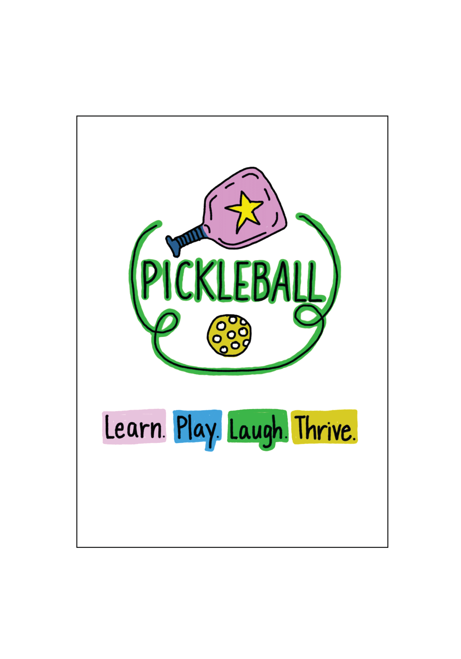 Pickleball Theme - Flat 'Blank' Note Cards w/ Envelopes - Pickleball Icon  On The Front w/ Multi-Color