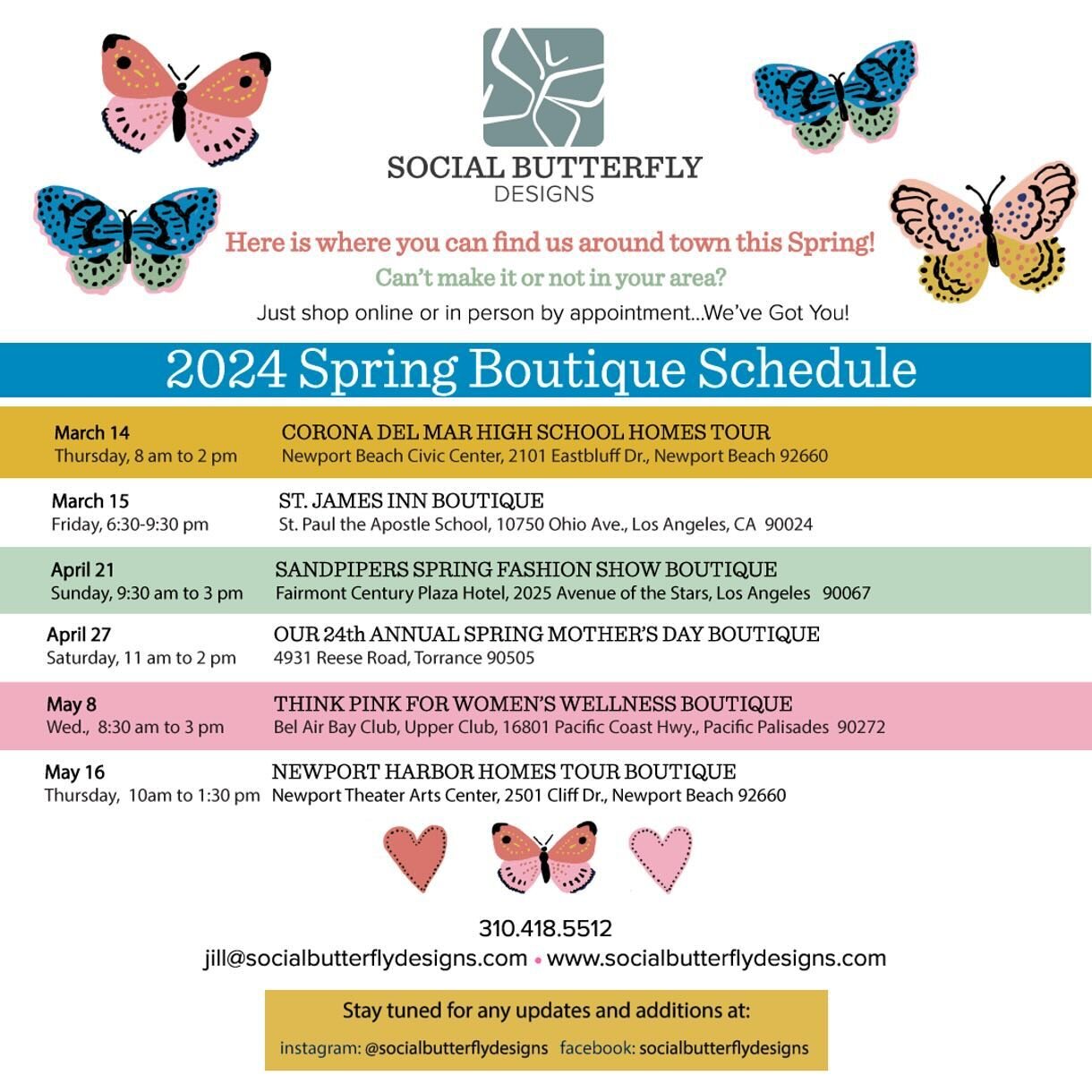 🦋Our 2024 Spring Boutique schedule is here! 🩷🦋🌼!