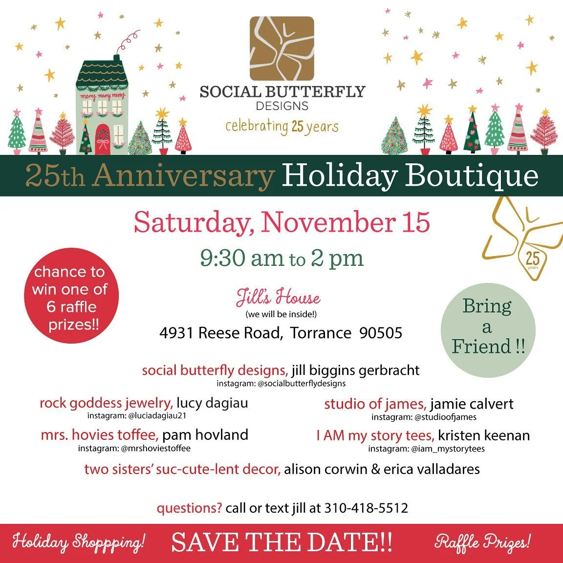 ✨Save the Date✨🦋….We have a very special 25th Anniversary Holiday Boutique planned for Saturday, November 15 🎁…hope you can make it and be sure to mark your 📅!