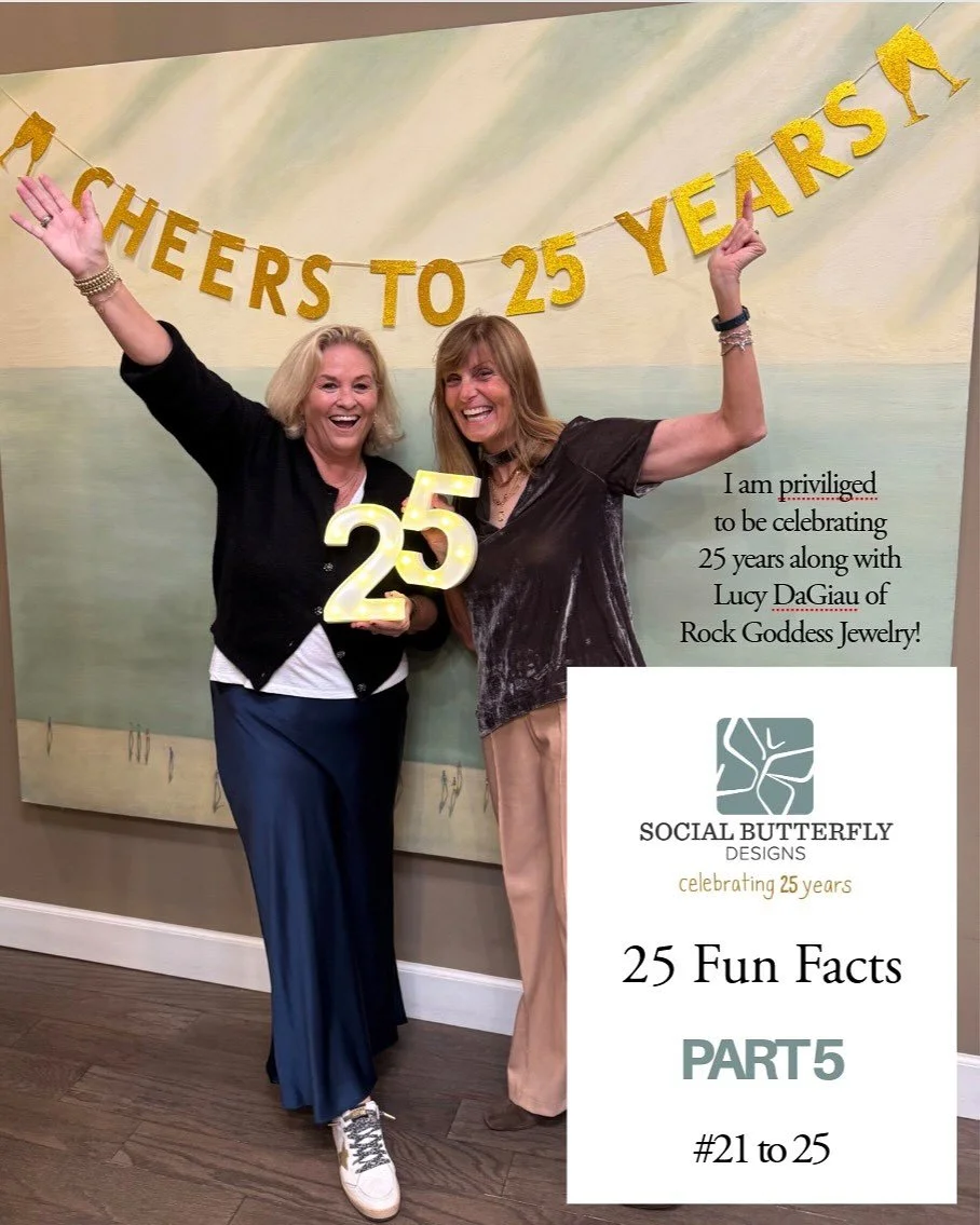 ✨ 25 Fun Facts &bull; 5 of 5 ✨Tomorrow is the official  25th Anniversary date 🦋💌 the beginning of Social Butterfly Designs! Here are a few more throwbacks + fun memories 🎉✍️

👉 Which fact made you smile?
👉 Been here since the early days or just 