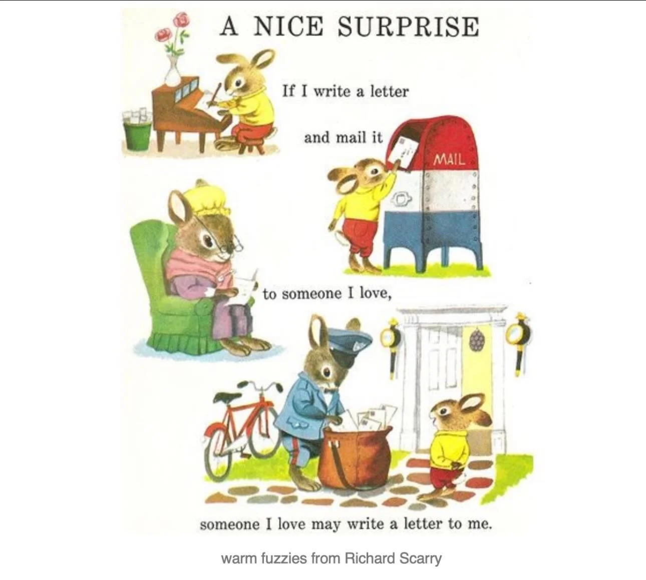 Just a fun reminder from Richard Scarry to spread a little happiness with a surprise handwritten note 💌🎉. I have the best memories of these books growing up&hellip;anyone else?