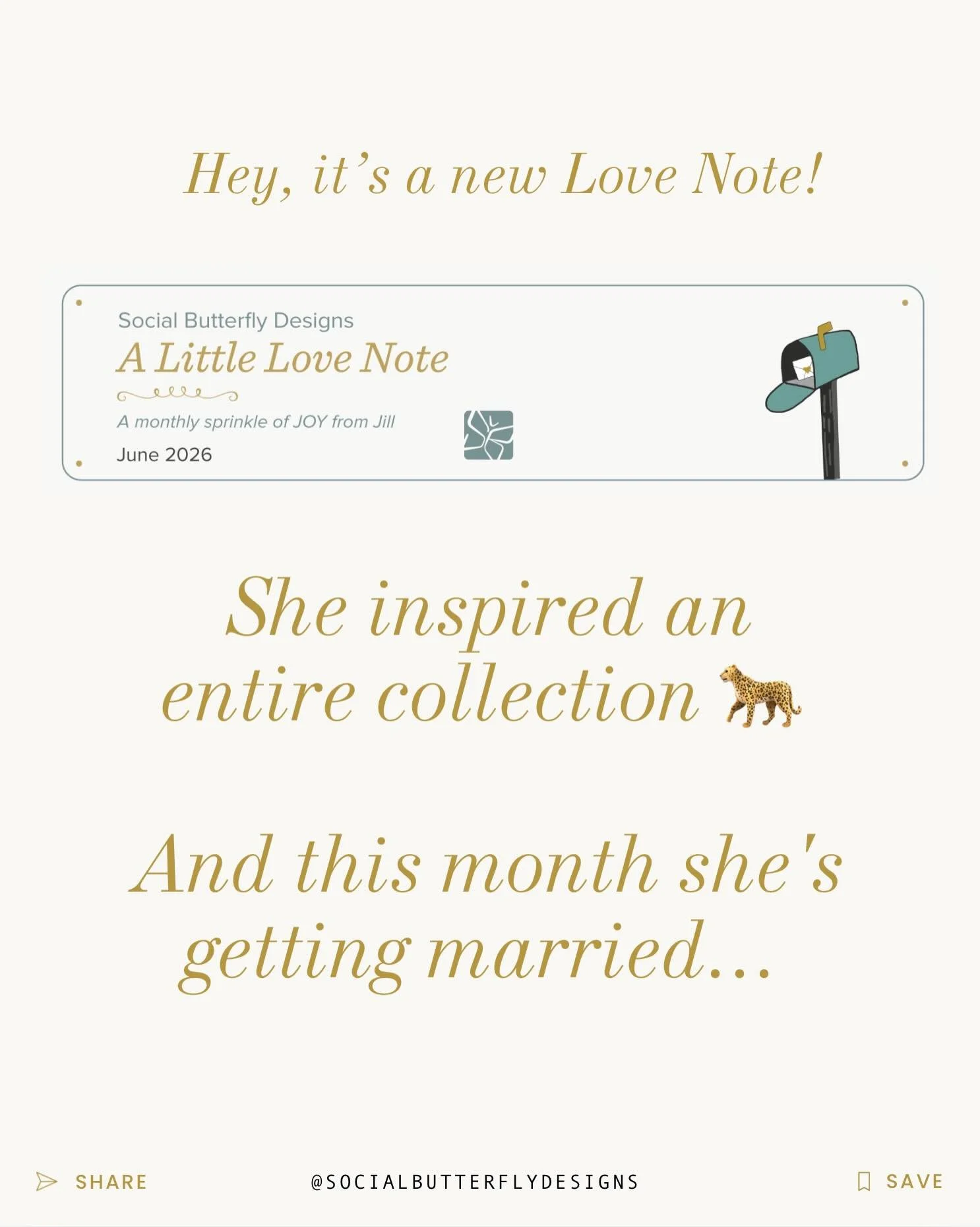 My June Love Note is out today and this one has a story I can&rsquo;t wait to share 🐆💌 Swipe to see what&rsquo;s inside &mdash; and if you&rsquo;re not on the list yet, link in bio to subscribe. It&rsquo;s free and I think you&rsquo;ll enjoy it 😊?