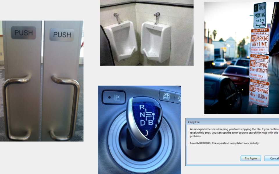 Examples of things not so well designed or thought out with the user in mind.