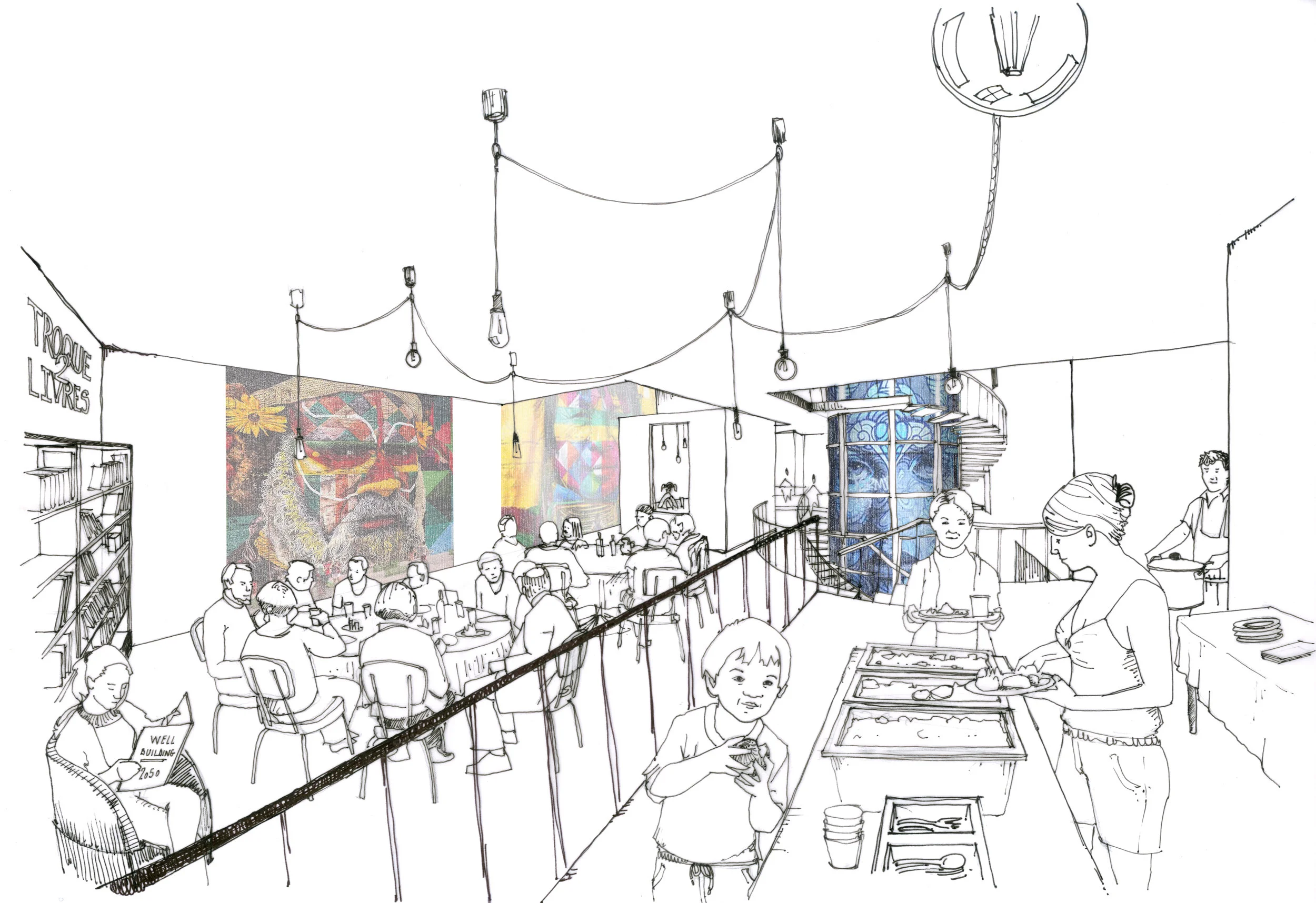Slow Building en intérieure – Cuisine commune dans la salle principale