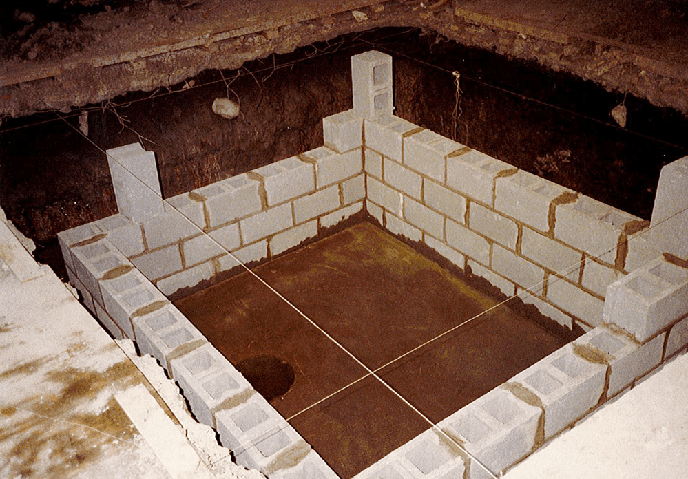  Brick is laid for the lobby elevator shaft circa 1988. The elevator was installed by Detroit Elevator Company, which continues to service it today. 
