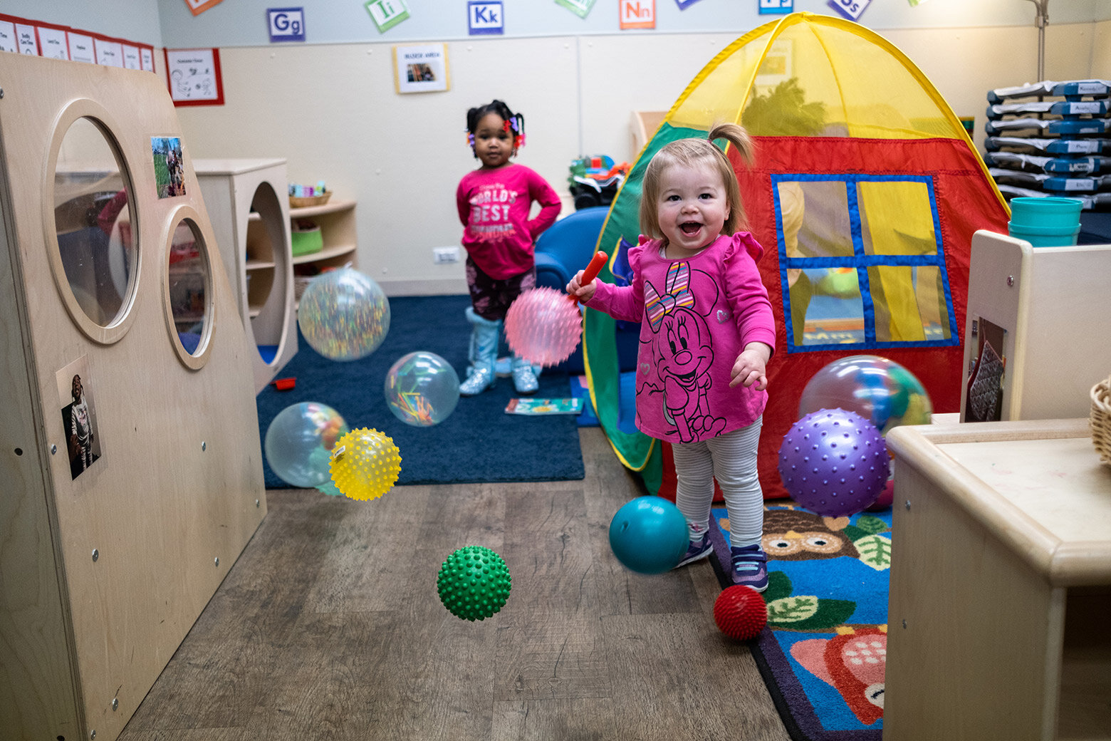  Amelia plays in the toddler room at the Pontiac Children’s Learning Center in 2019. 