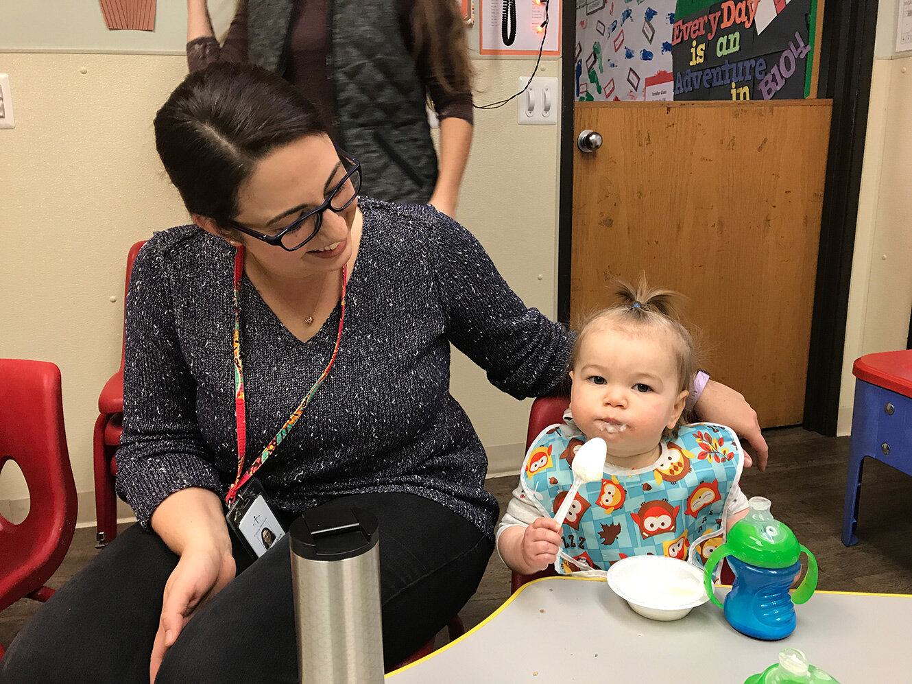  Krista visits Amelia’s classroom for a “Breakfast Buddies” event in 2019. 