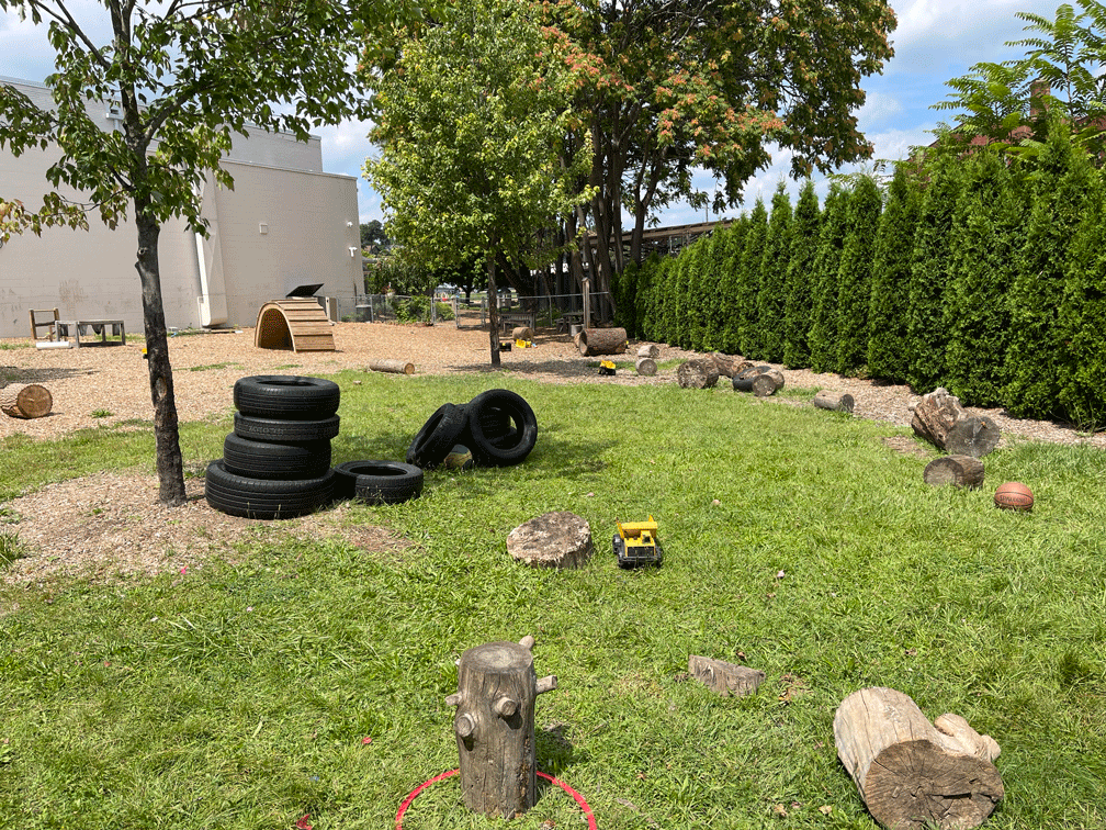  Our natural playground gives children a large, engaging space for unstructured play that encourages them to use their imagination and creativity while strengthening their growing muscles.  