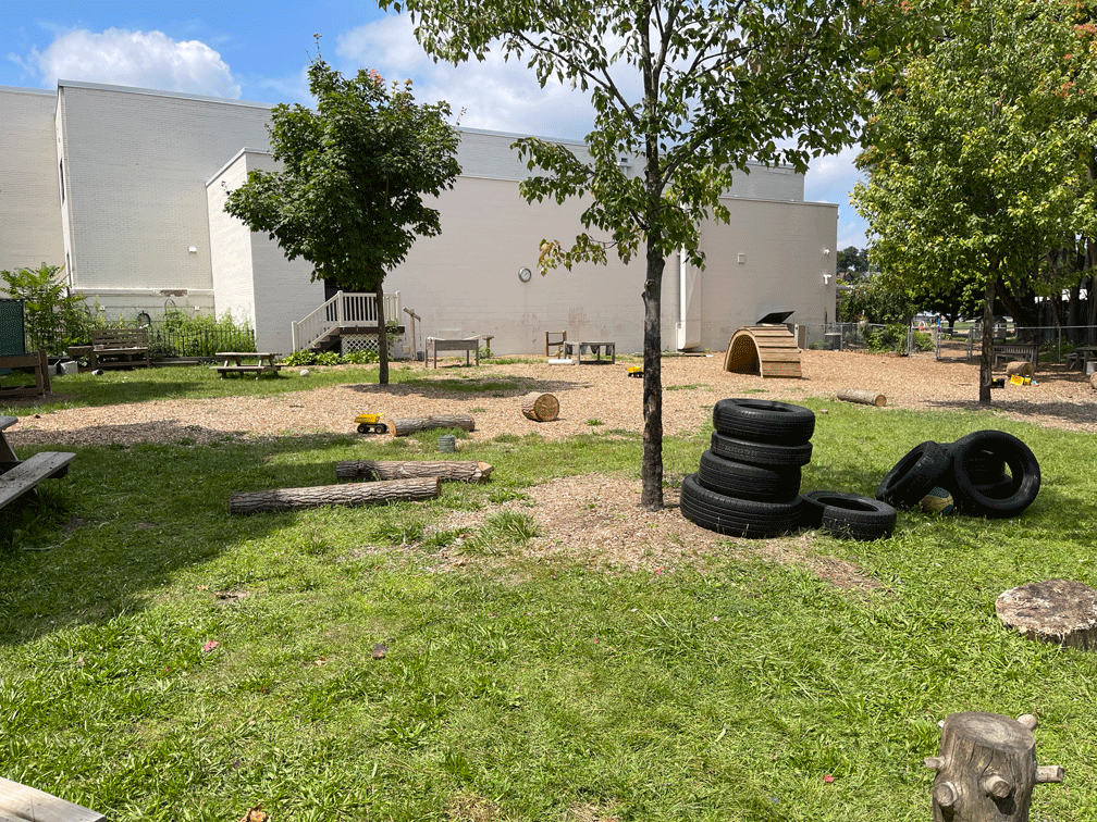  Our natural playground gives children a large, engaging space for unstructured play that encourages them to use their imagination and creativity while strengthening their growing muscles.  