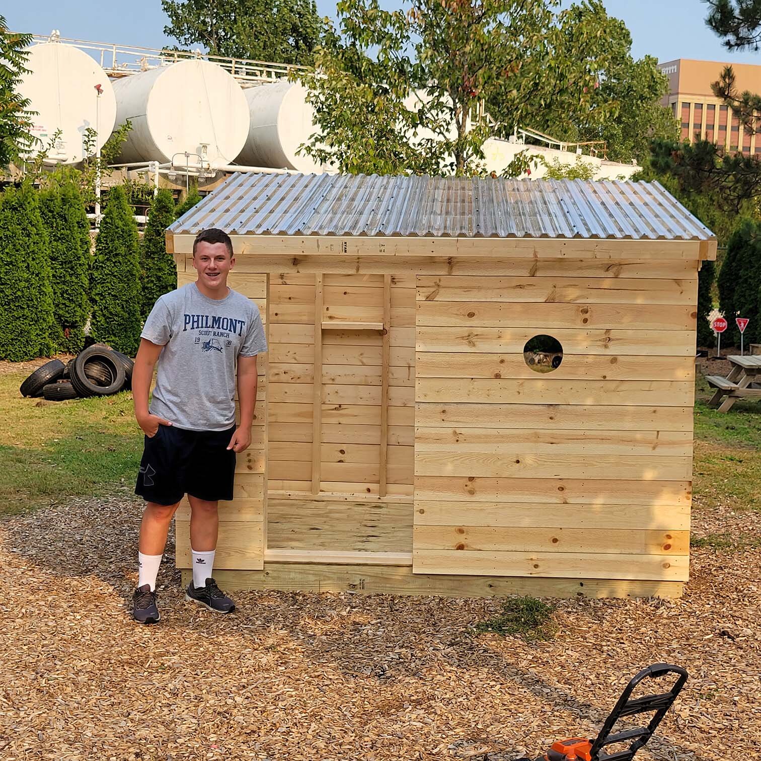  Scout Nate Carlson planned and led the playhouse’s construction as his Eagle Scout Service Project. 