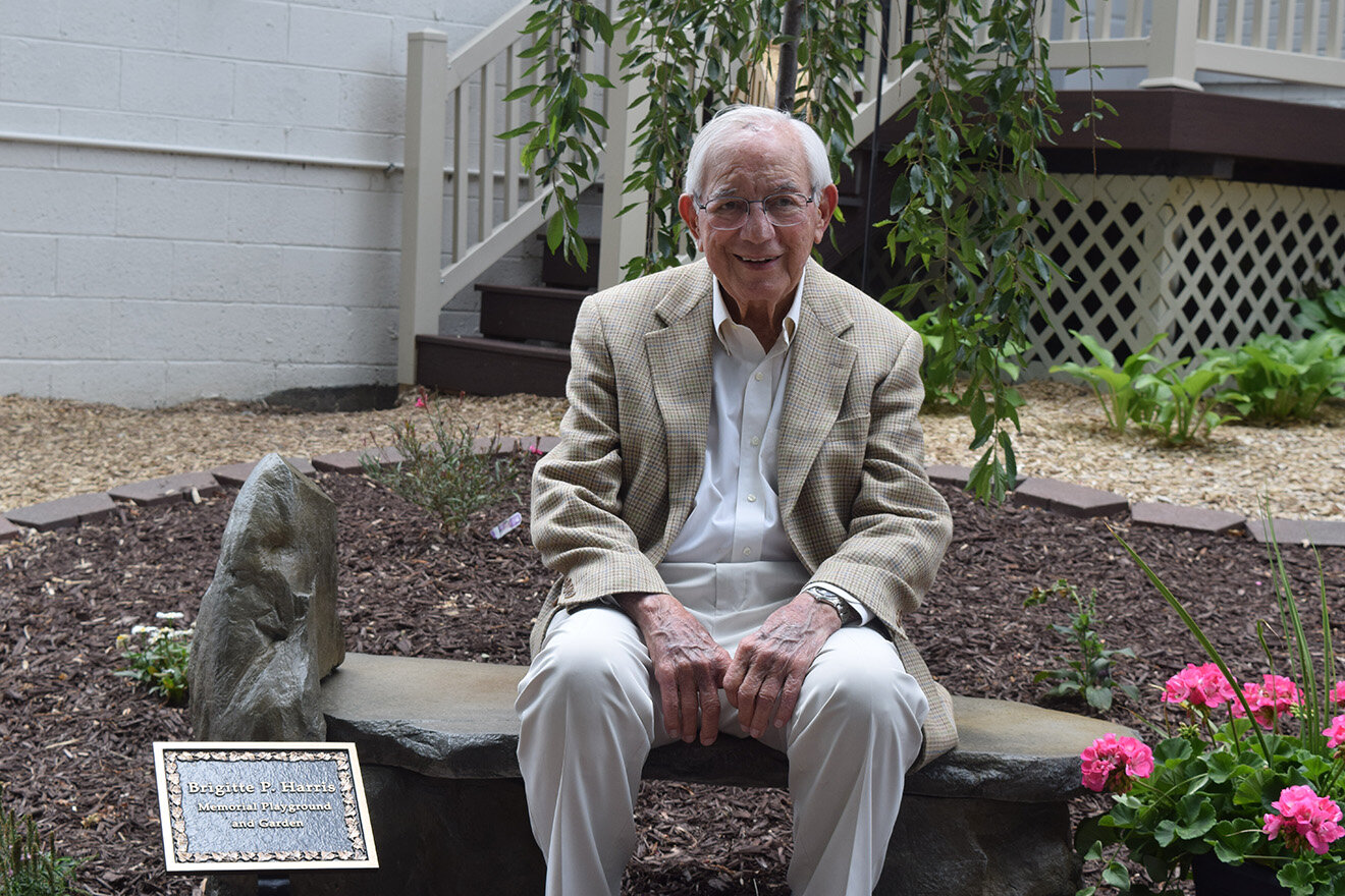  Mort Harris is pictured in 2017 at the dedication of the Brigitte P. Harris Memorial Playground and Garden at Oakland Family Services’ Pontiac location. 