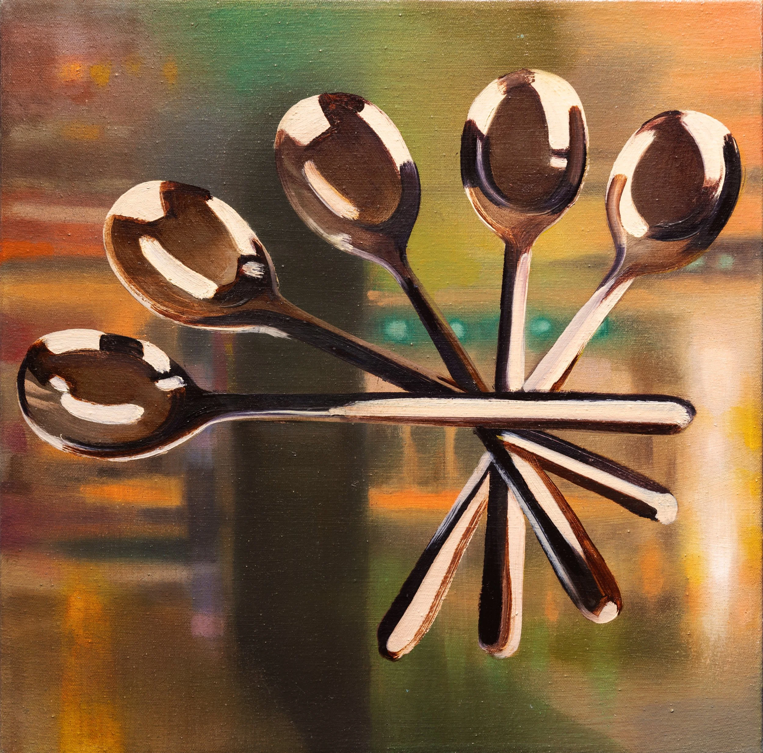 Spoons, 2025, oil on canvas, 16x16in.