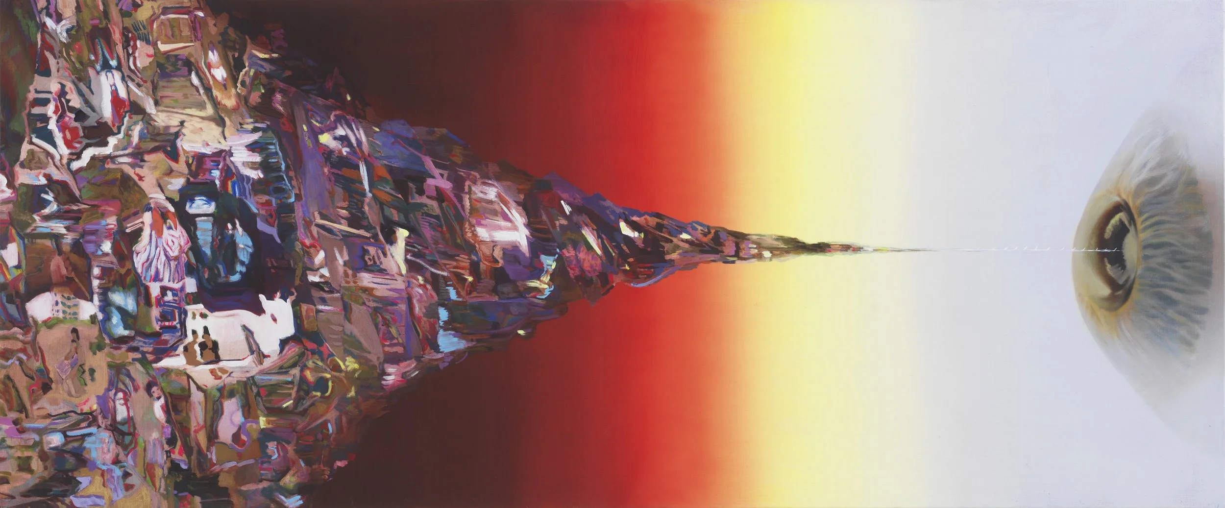Exit, 2025, Oil on canvas, 36x86in.