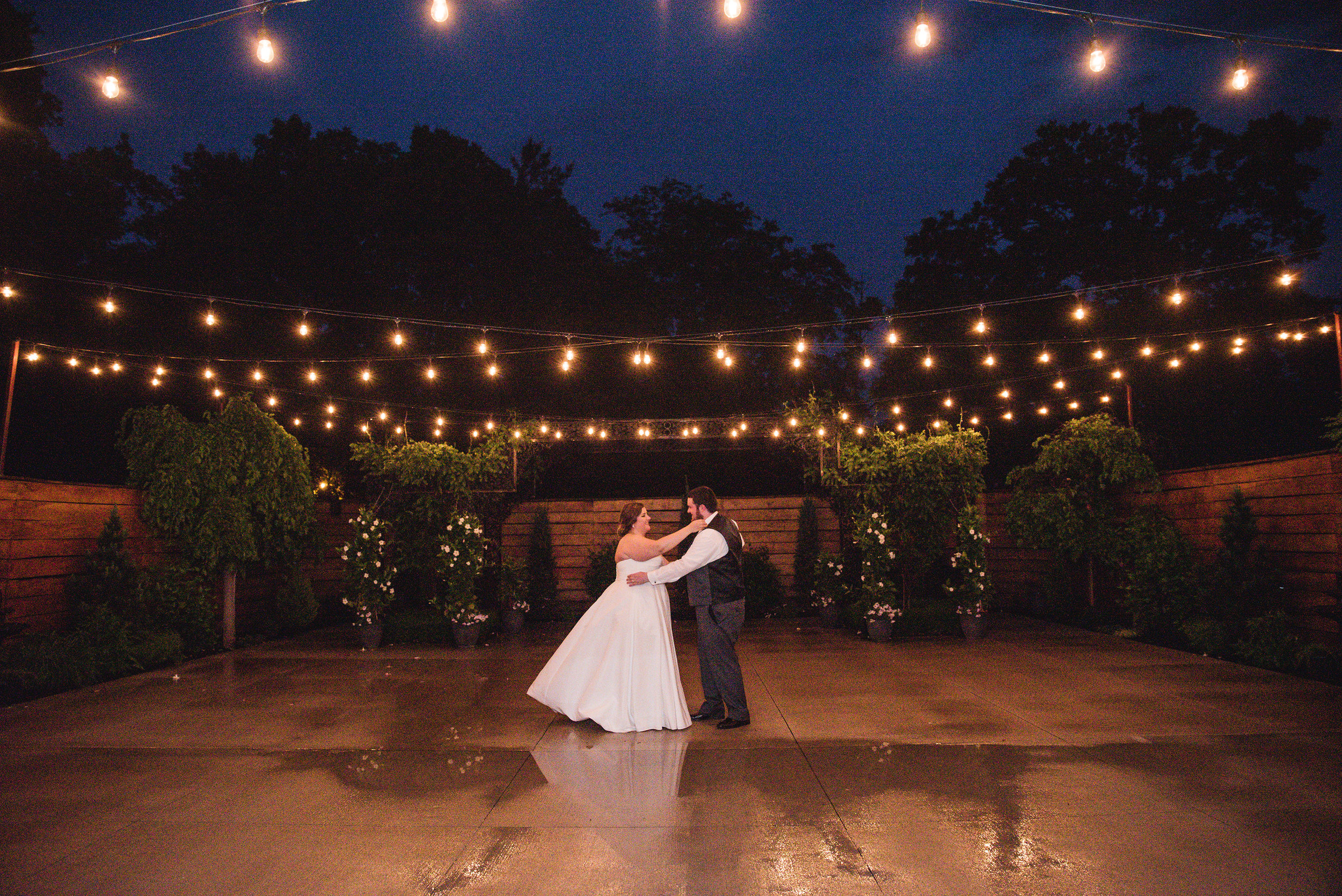 nighttime portrait of bride and groom la navona columbus ohio