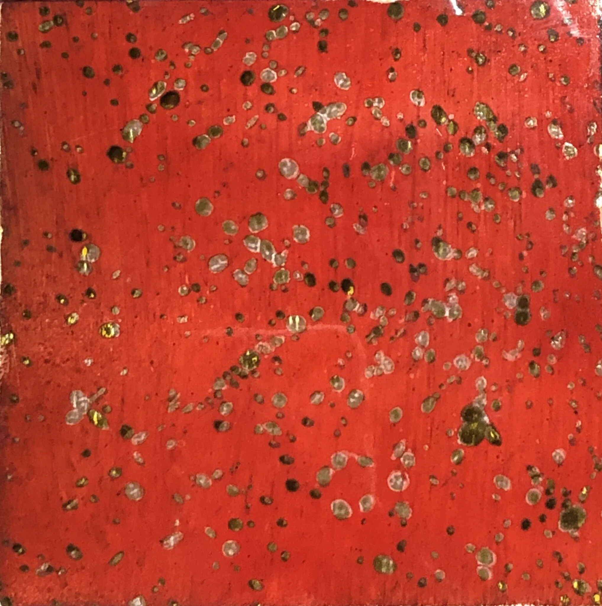  Anatomize (detail)  Float glass, brush enamel, decals, silver stain  14.5” x 14.5” x .125”  2019 