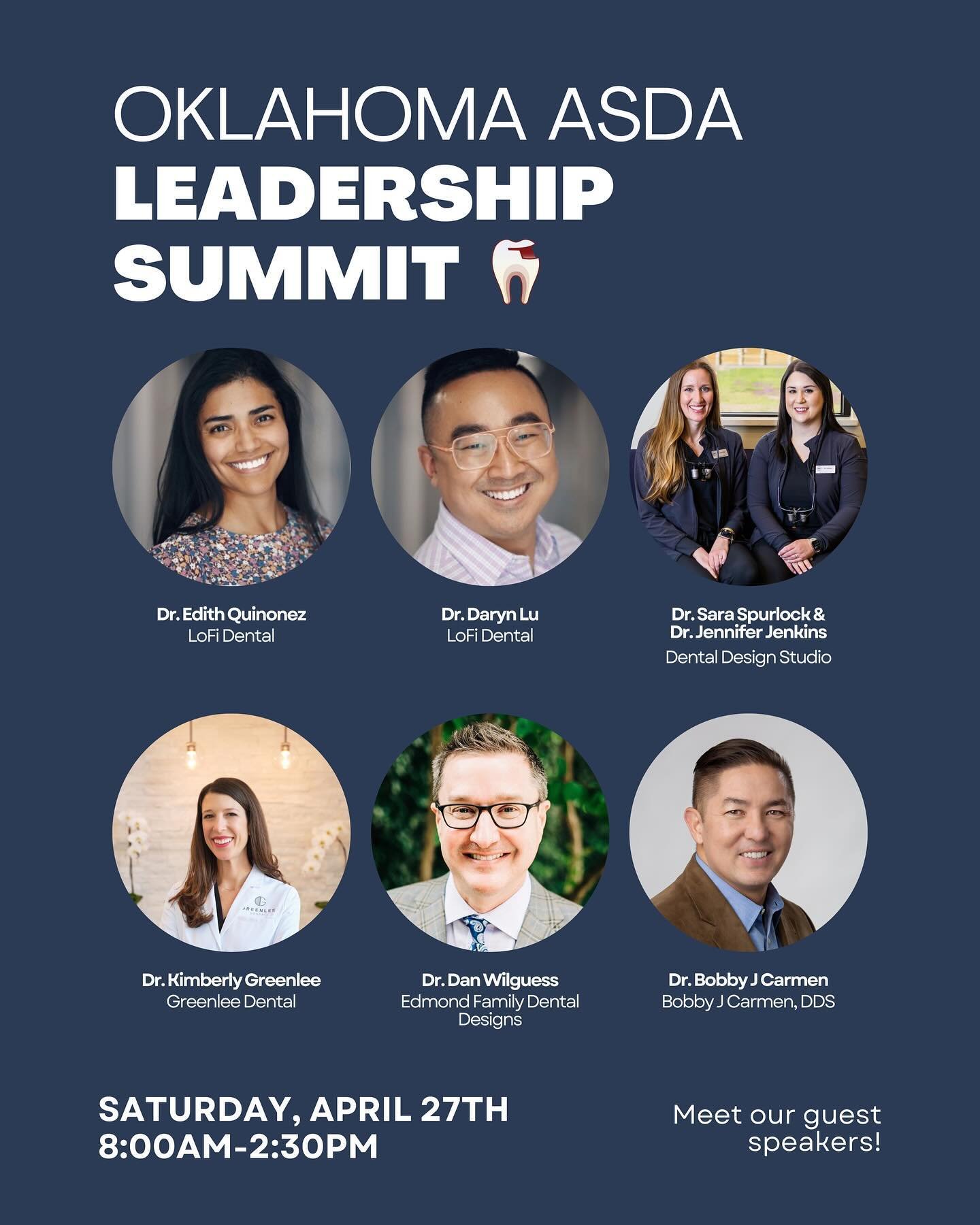 Leadership Summit will be on April 27th from 8am to 1:30pm! We have secured locally regarded speakers to talk to us about leadership, professionalism, and everything you could want regarding leading in the profession of dentistry! We also have a pane