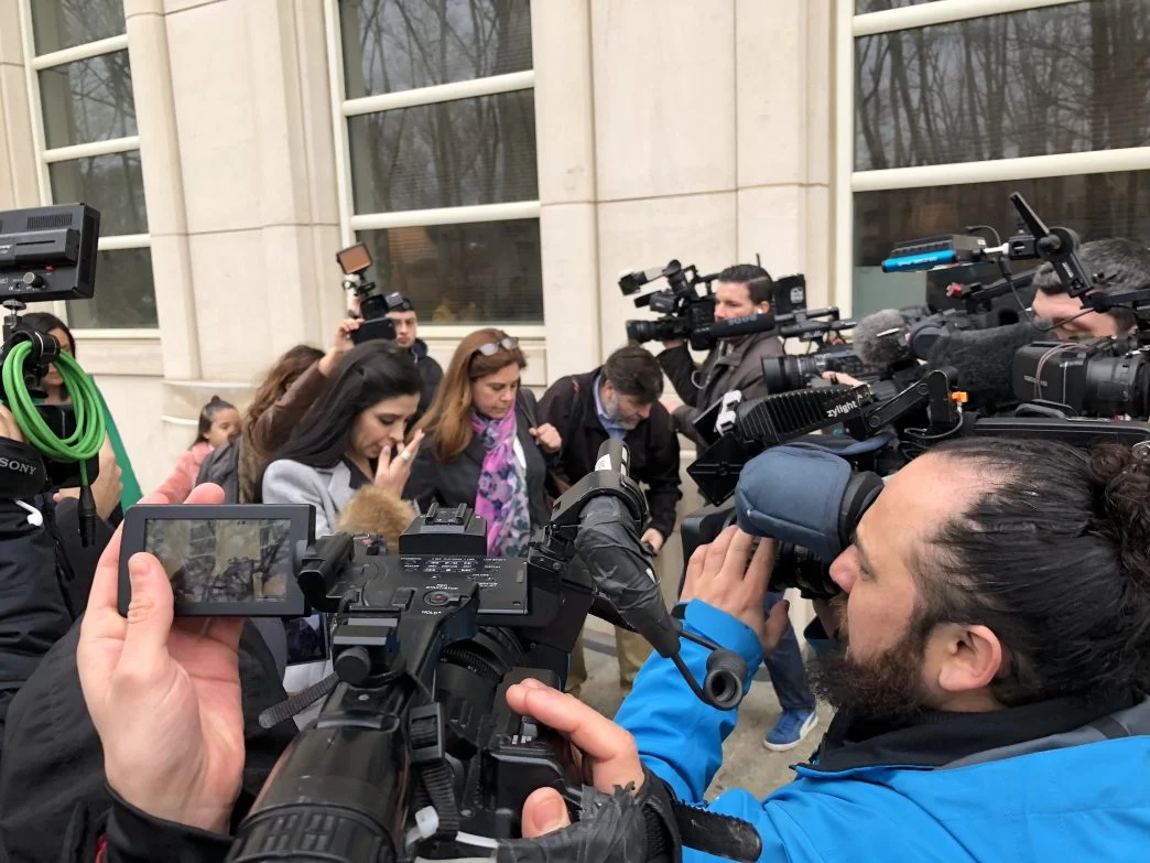 El Chapo’s wife, Emma Coronel Aispuro, who came to court with two of their young daughters, leaving the Brooklyn courthouse on Feb. 15, 2018. (Rebecca Gibian/RealClearLife)