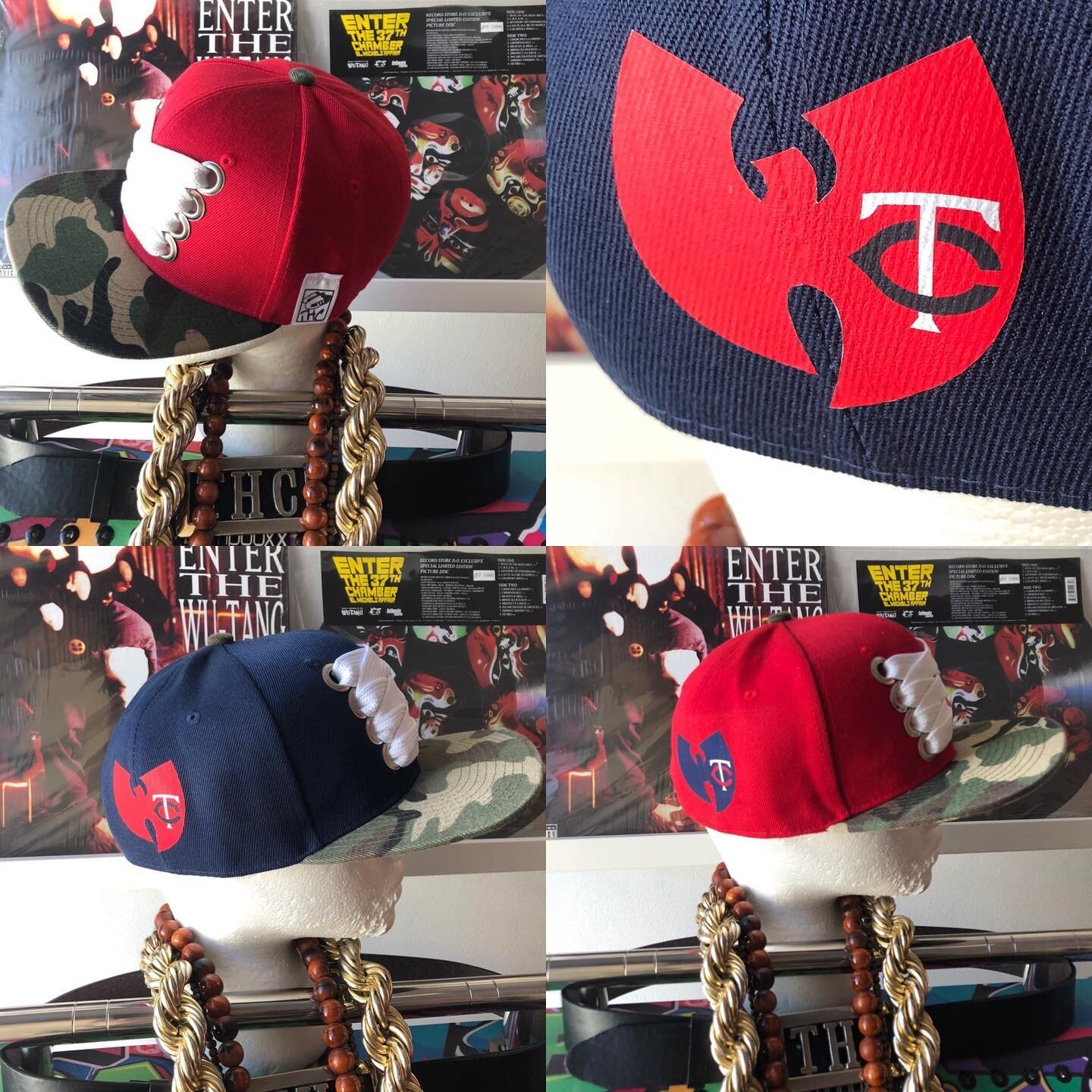 For my Twin Cities Wu fans...where you at? Red or navy with camo brim and white lace. Wu Tang Twins logo. $30 collected, $35 shipped. #thc #trueheadzclothing #minnesotatwins #wutang #wutwincities #👐 #tchiphop #minnesotahiphop #wutangtwins #camo #fat