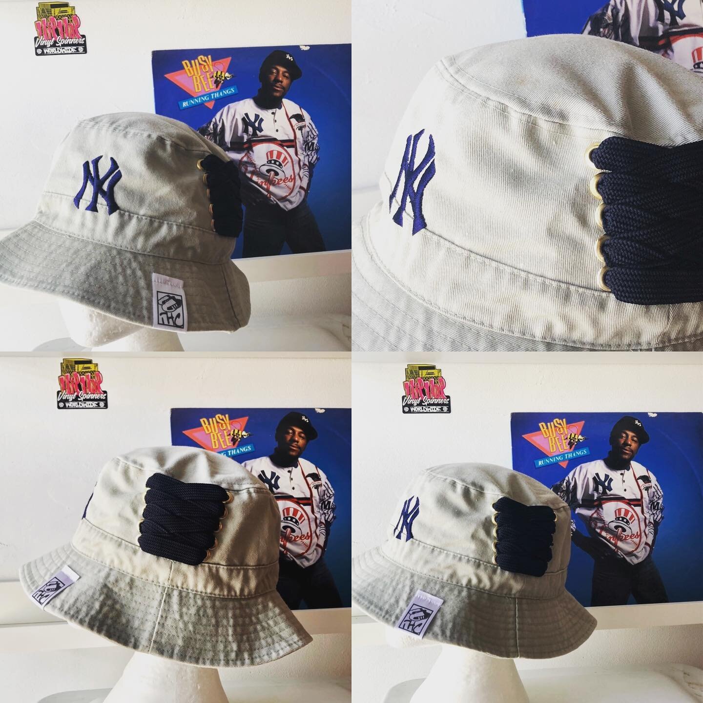 Custom NY Yankees fat lace bucket. Clay colored Yankees bucket with navy logo, remixed by hand with gold eyelets and navy @bboylaces medium fat lace for pure Bronx style 🙅🏾&zwj;♂️ Size L/XL, one available. $35 including US shipping. DM me - it&rsqu