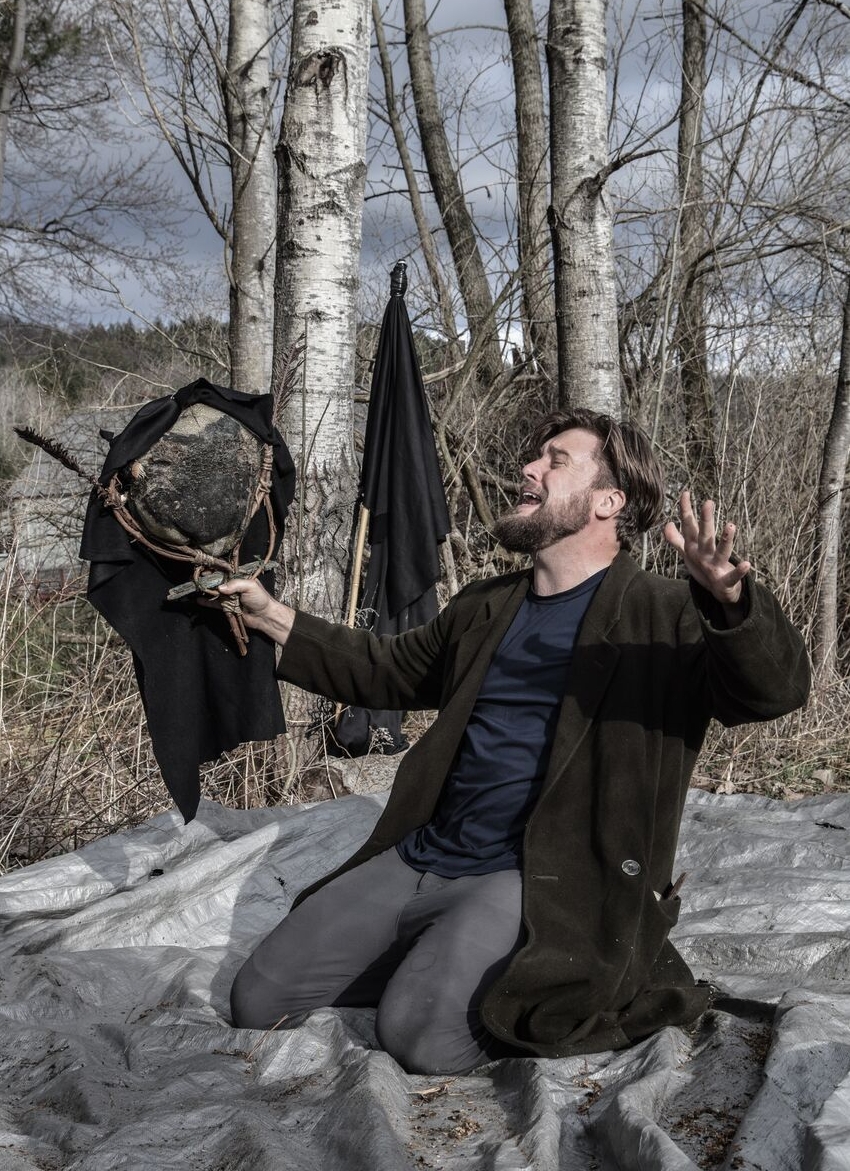 Bob Martin as Ezell during an artist residency sharing at Double Edge Theater in Ashfield, MA. (photo by Travis Coe)