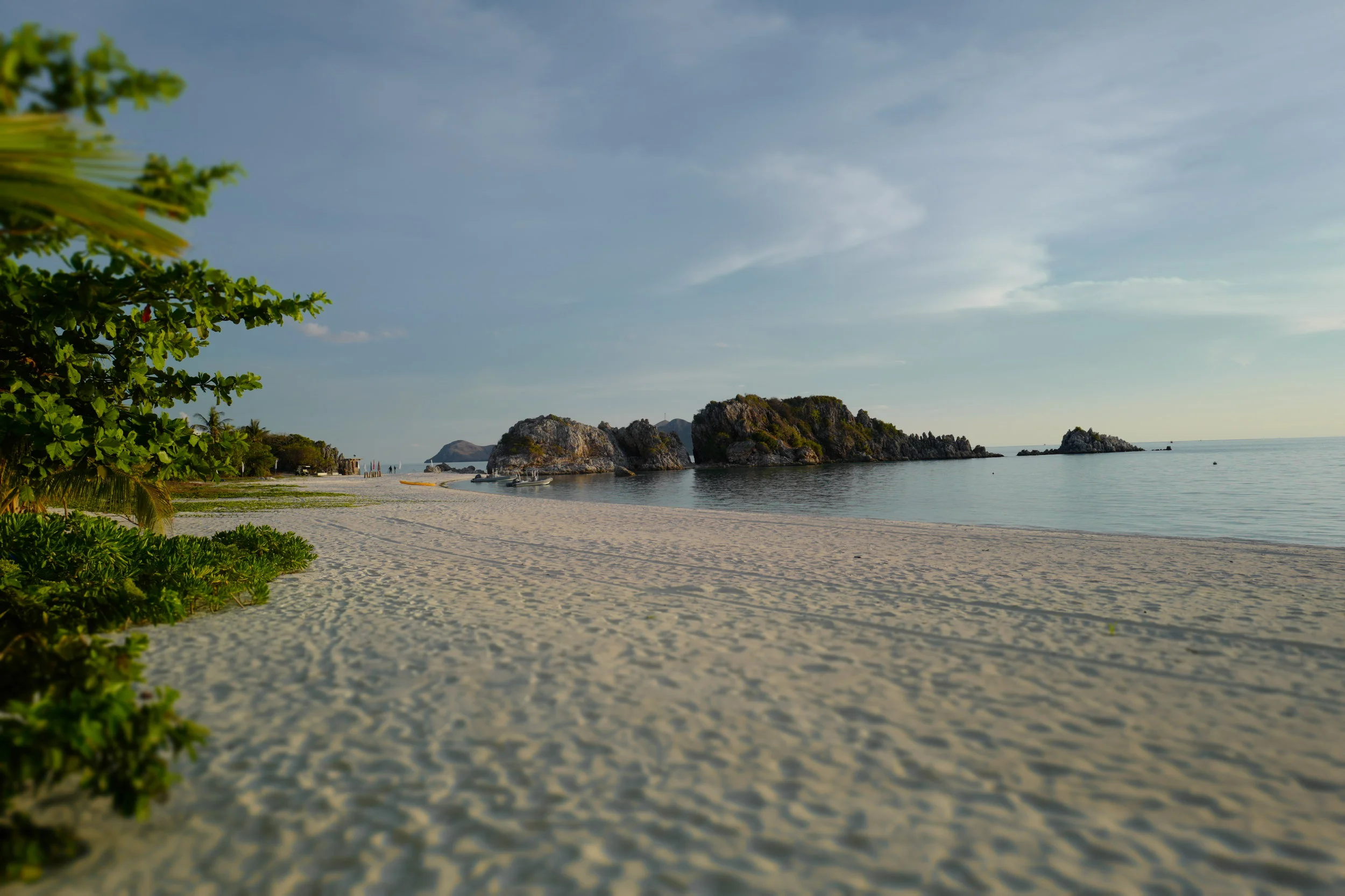  The beach right in front of our villa, and the rocks where we snorkeled all afternoon. 