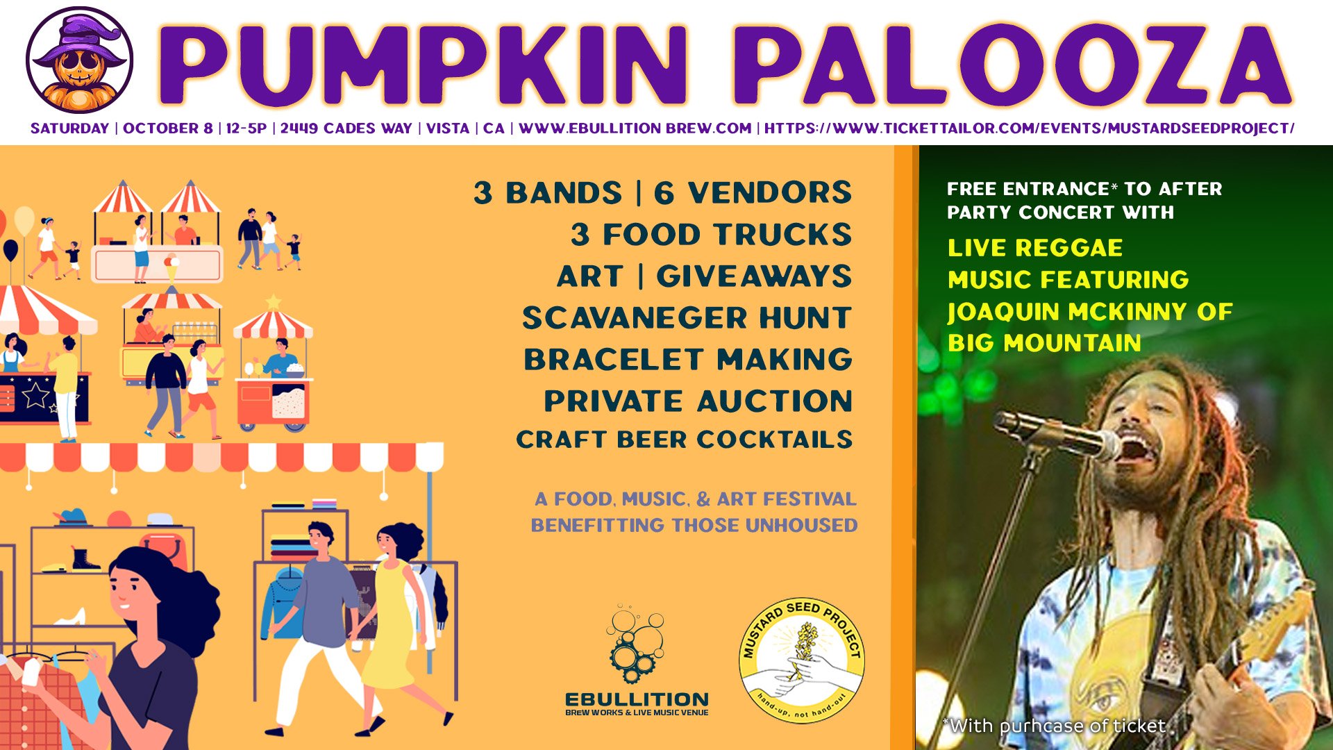 Pumpkin Palooza Fest benefiting the homeless featuring 3 bands, 3 food trucks, 6 vendors, &amp; craft beer cocktails
