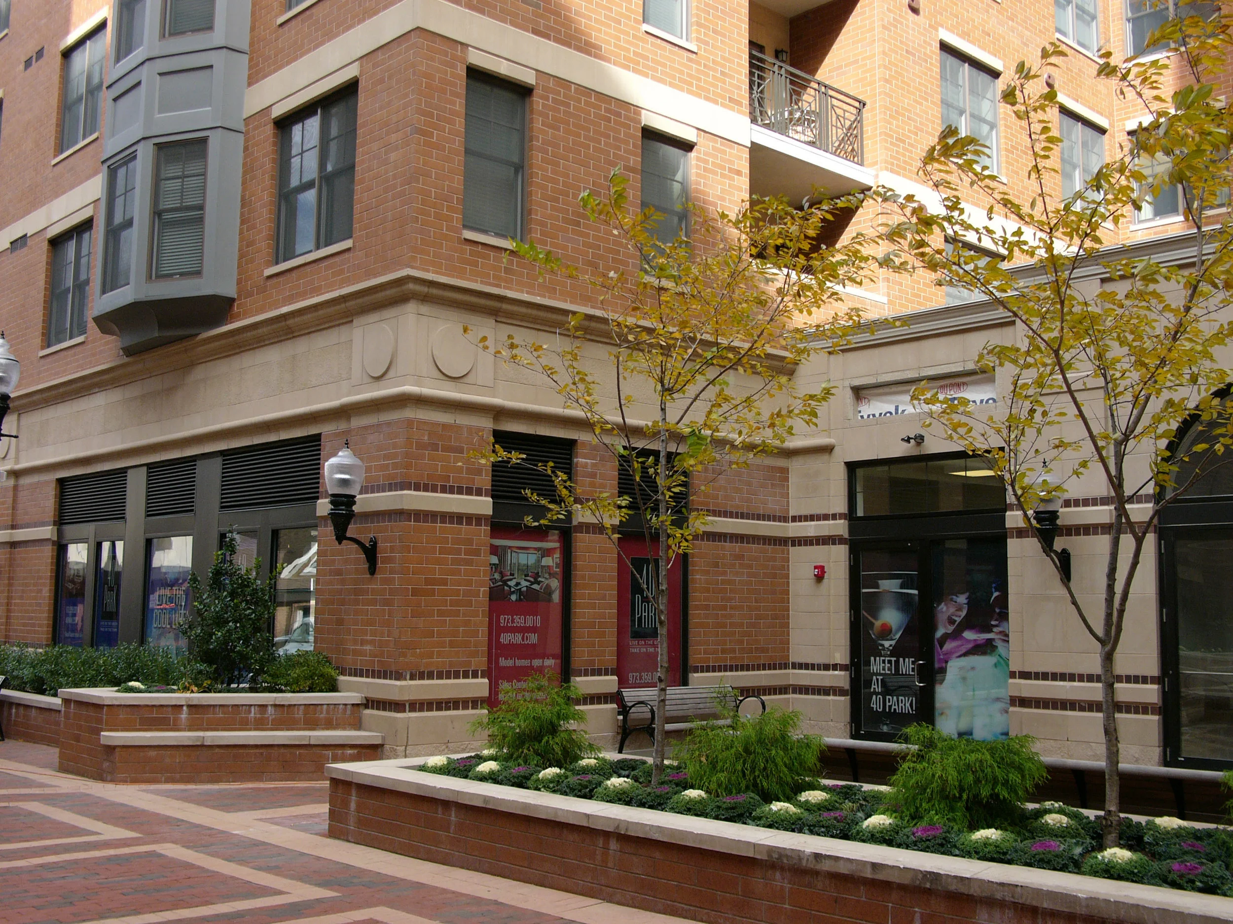 Courtyard and mid-block pedestrian connection behind the mixed-use building that faces the Morristown Green.