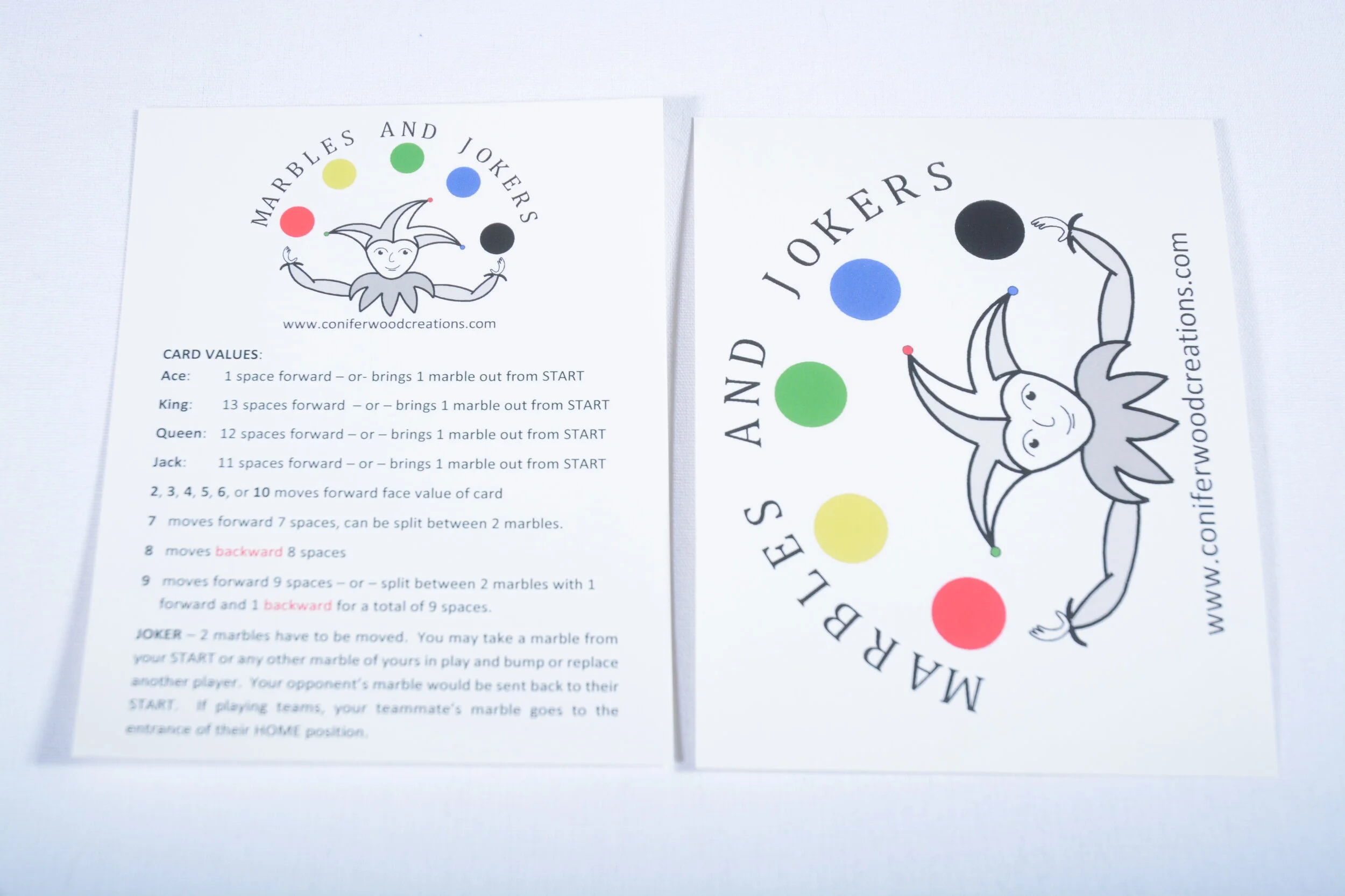 Marbles and Jokers - Set of 8 Replacement Instruction Cards