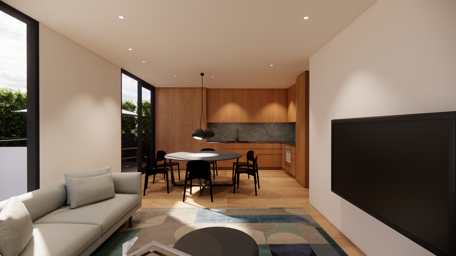 Luxton Architecture — multi-residential apartment interior with open plan living, kitchen and dining, large windows and minimalist design, Melbourne