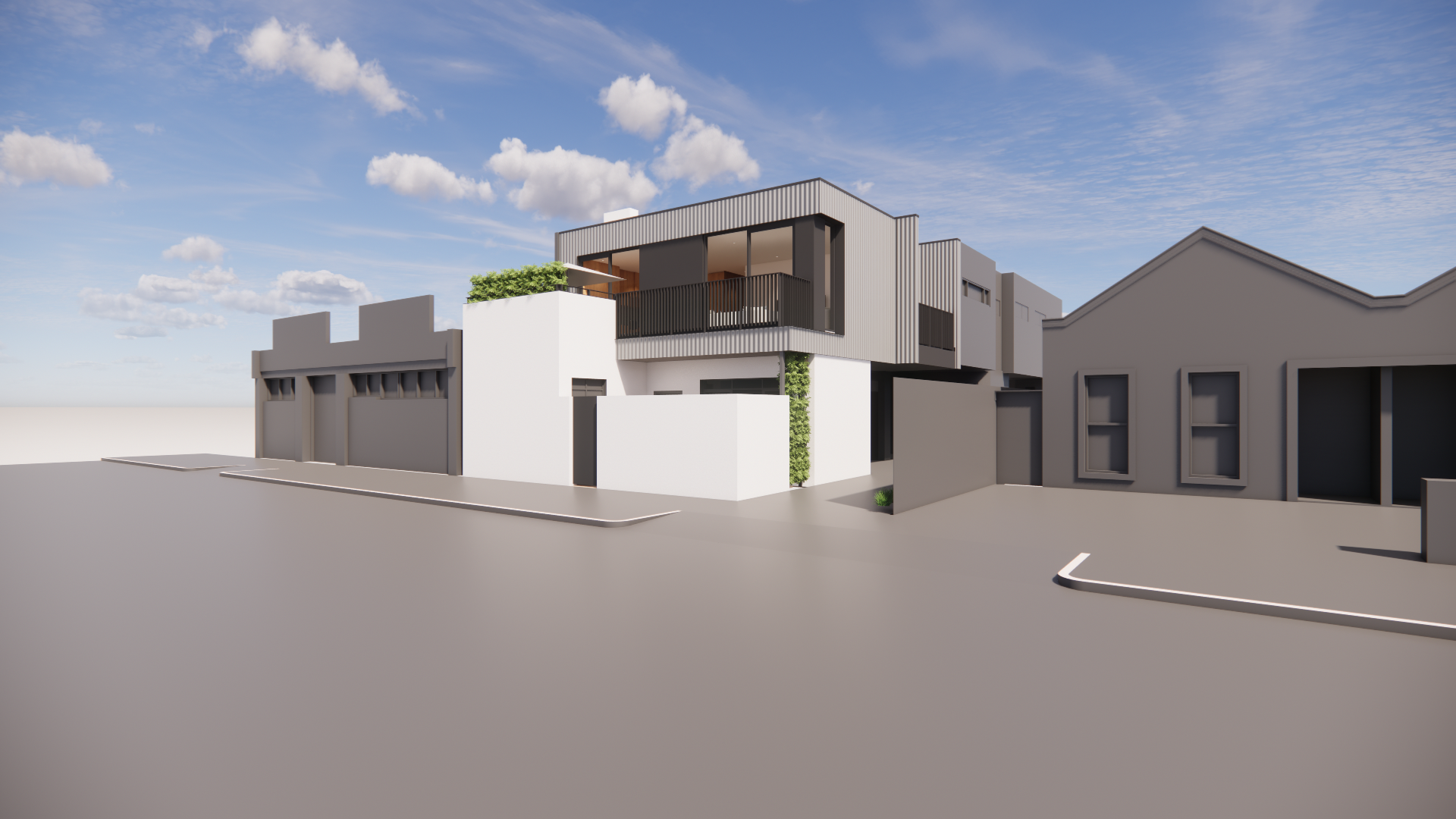 Luxton Architecture — contemporary multi-residential building with grey cladding and white brick facade and metal balcony, Richmond Melbourne