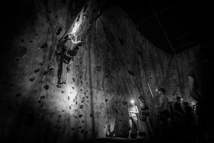 One of my favourite themes was 'lights out' hour where the gym lights were turned out and climbers were forced to use their head torches to navigate their chosen route. At 3am in the morning!