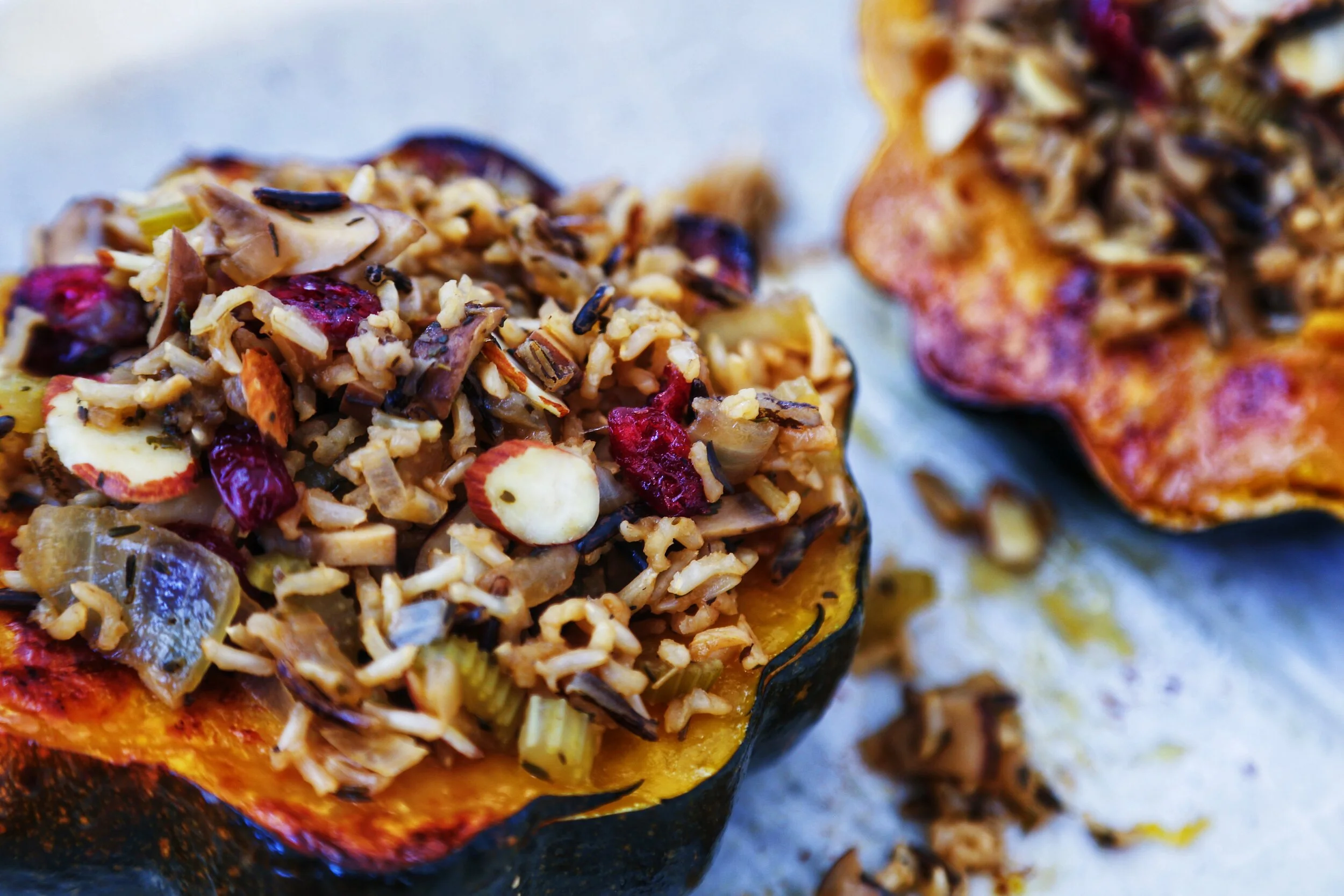 Plant-based Thanksgiving stuffed acorn squash