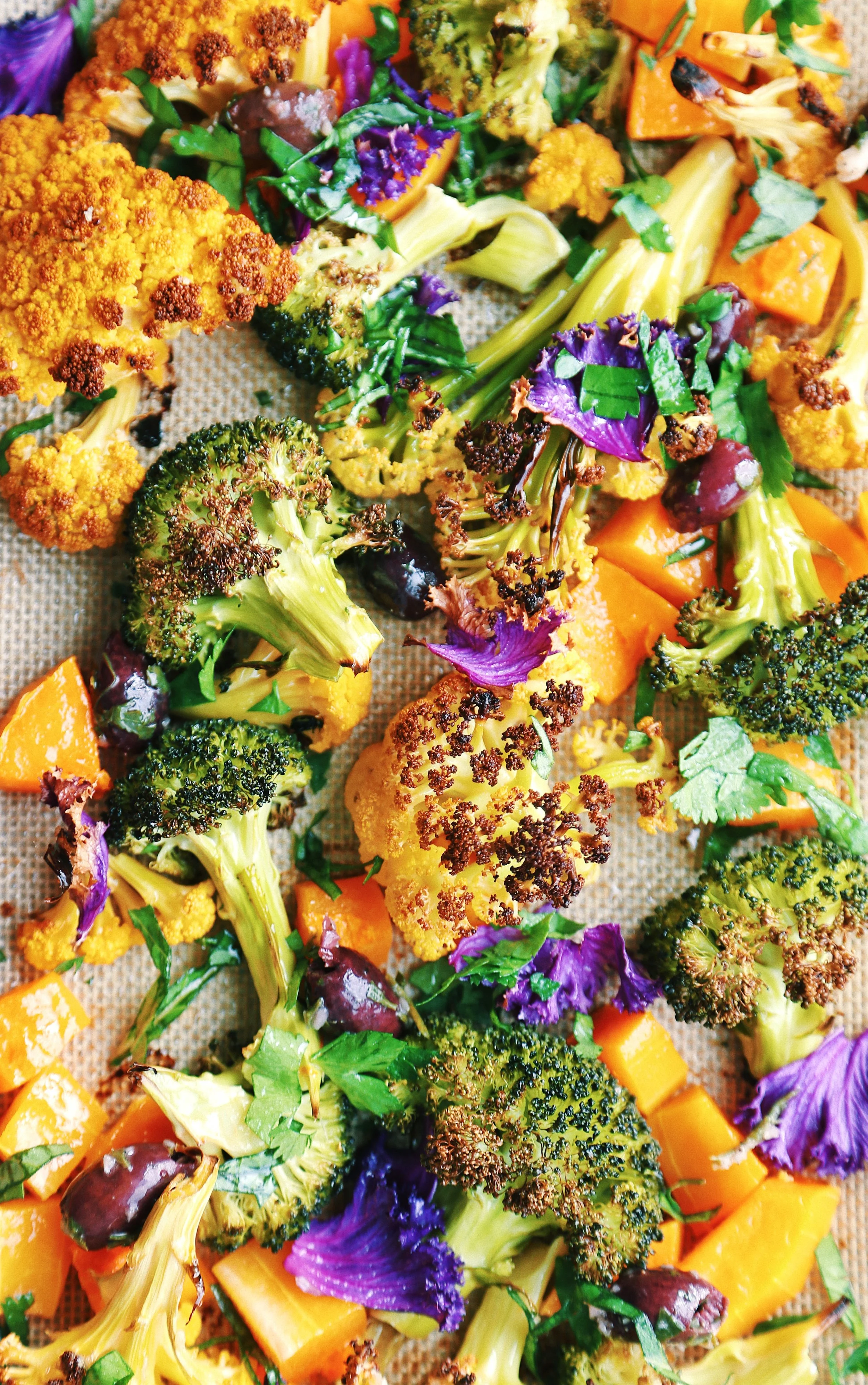 Warm autumn vegetable sheet pan salad