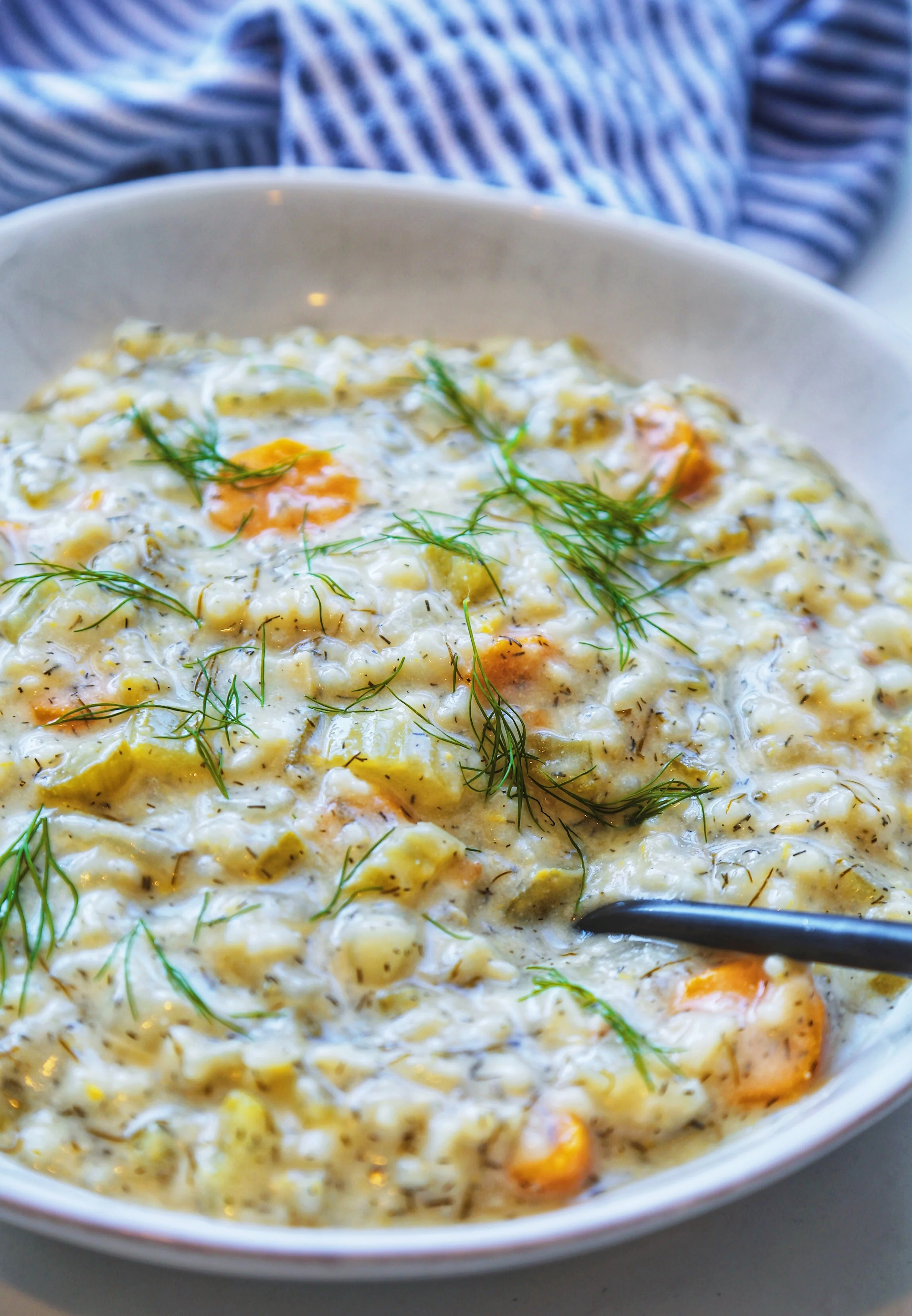 Plant-based creamy Greek Lemony Dill and Rice  Soup