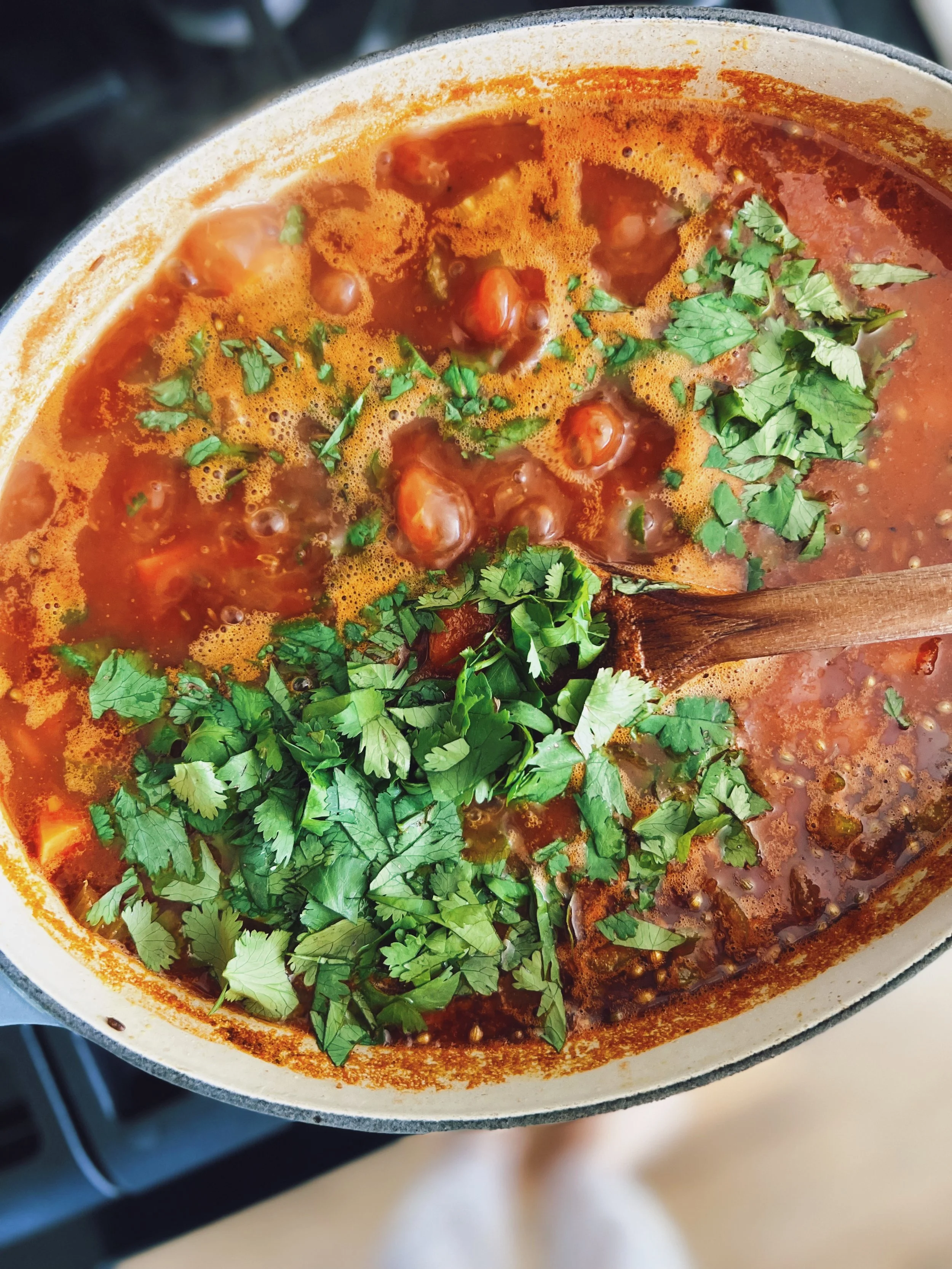 Grounding autumn stew with sweet potato, carrot and tomato. 