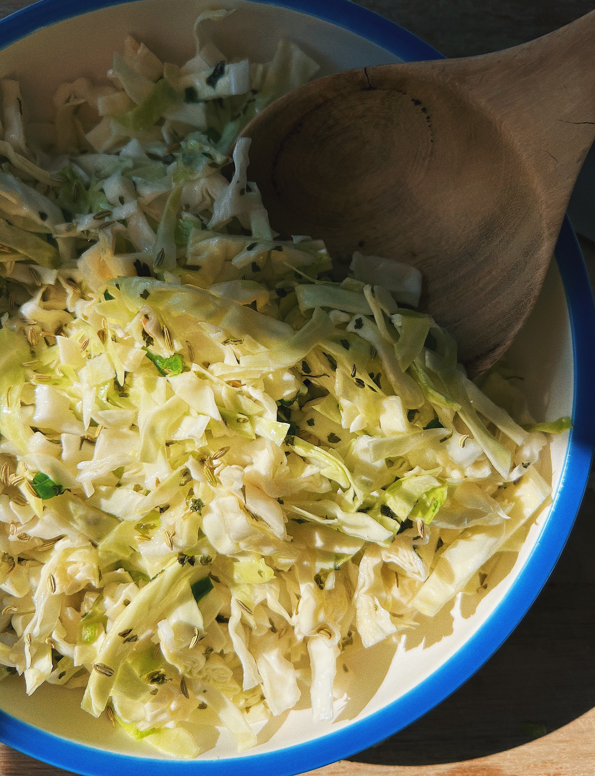 Simple Lebanese-inspired cabbage slaw with fresh mint and fennel seeds
