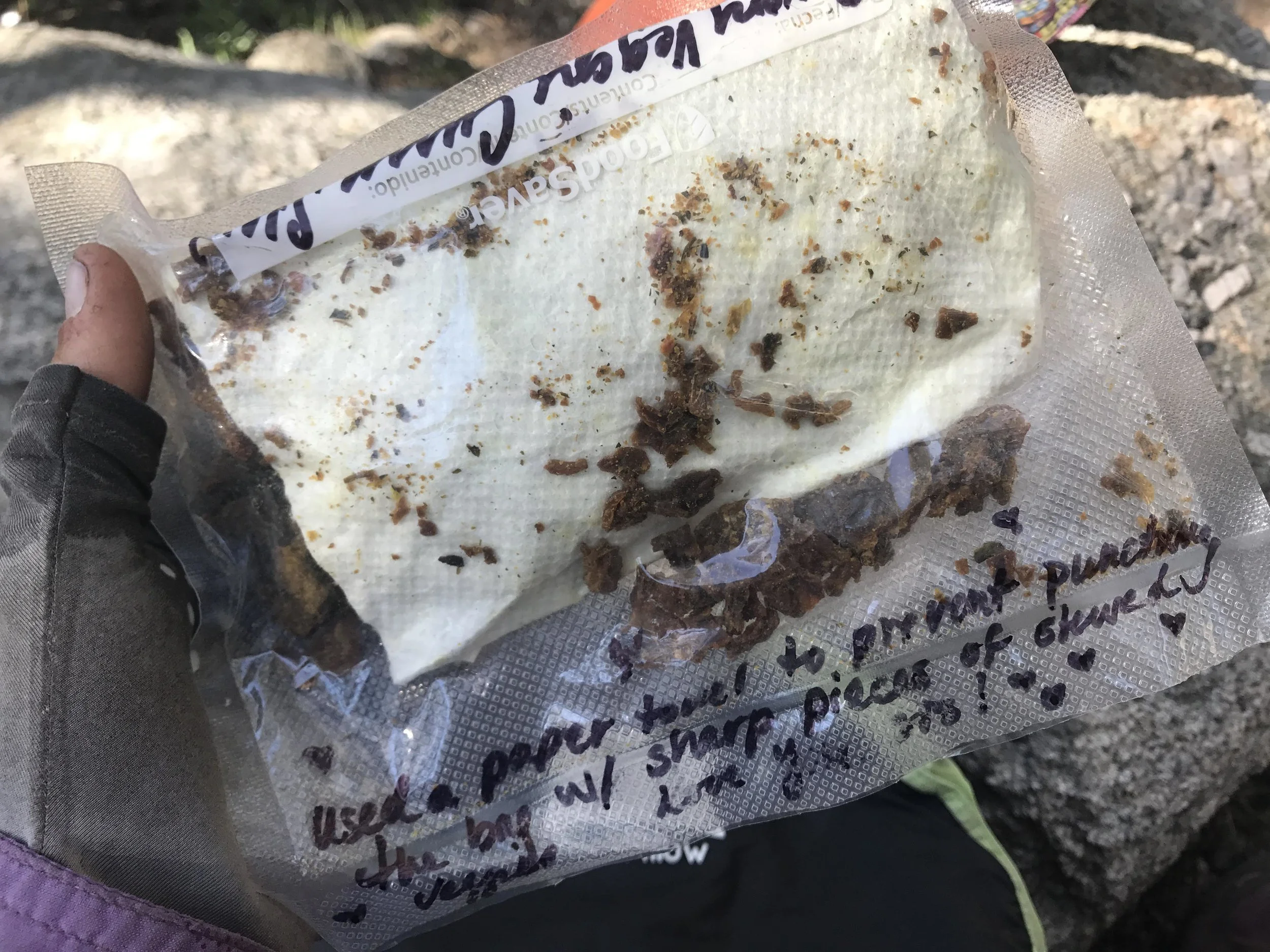 My mom made many of my meals, and true to form added love notes on all the packaging :)