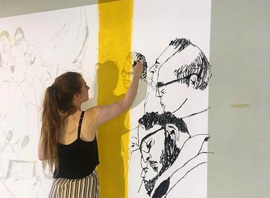 BEHIND THE SCENES - MAKING OF DEGREE SHOW MURAL. 2.4X2M, OIL PASTEL ON WALL.