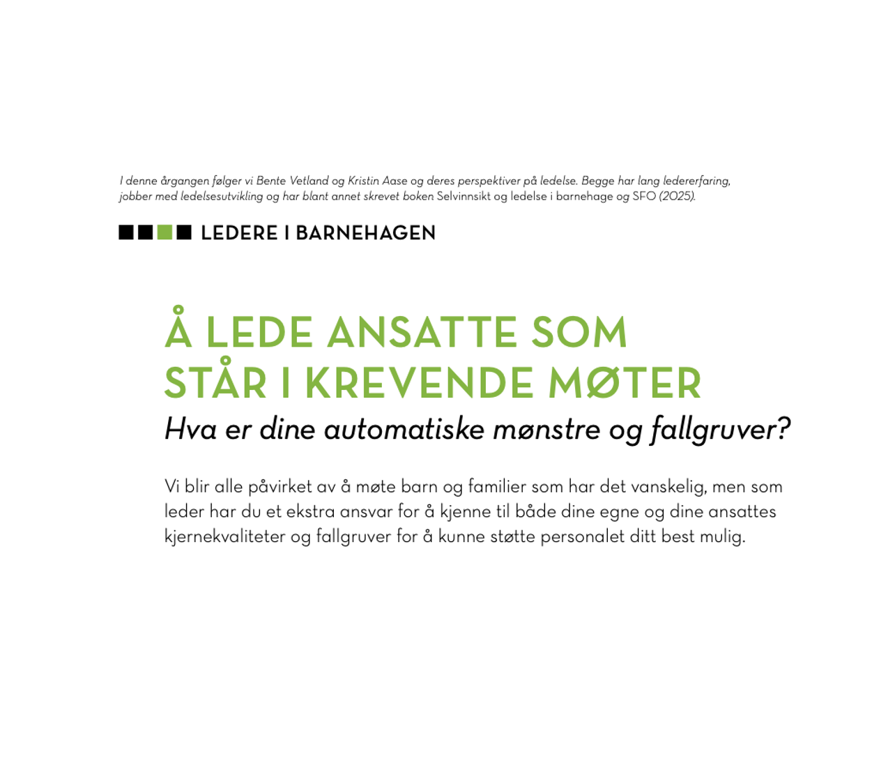 Ledelse for barnehagefolk