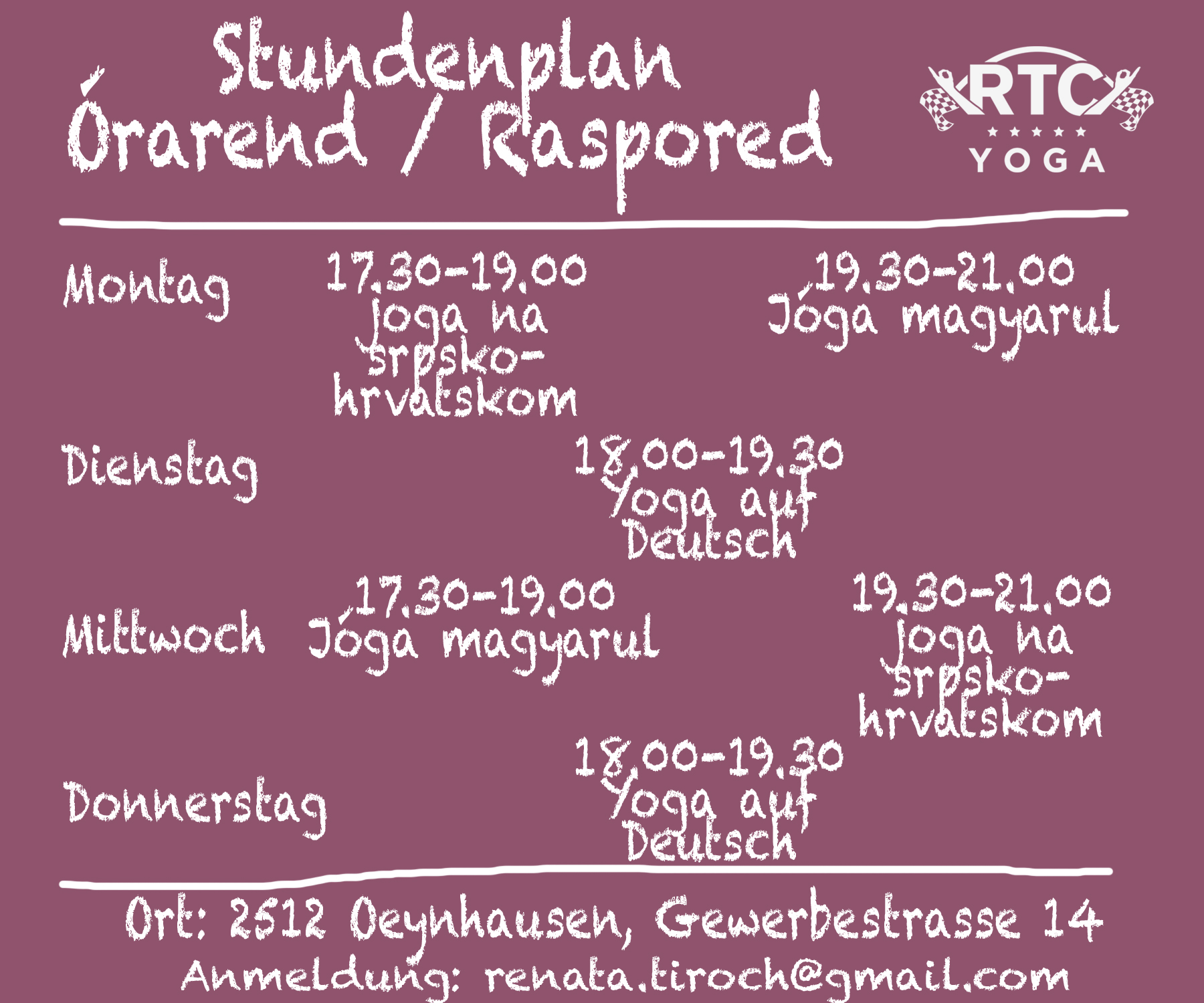 RTC Yoga Stundenplan - 2017. Sommersemester