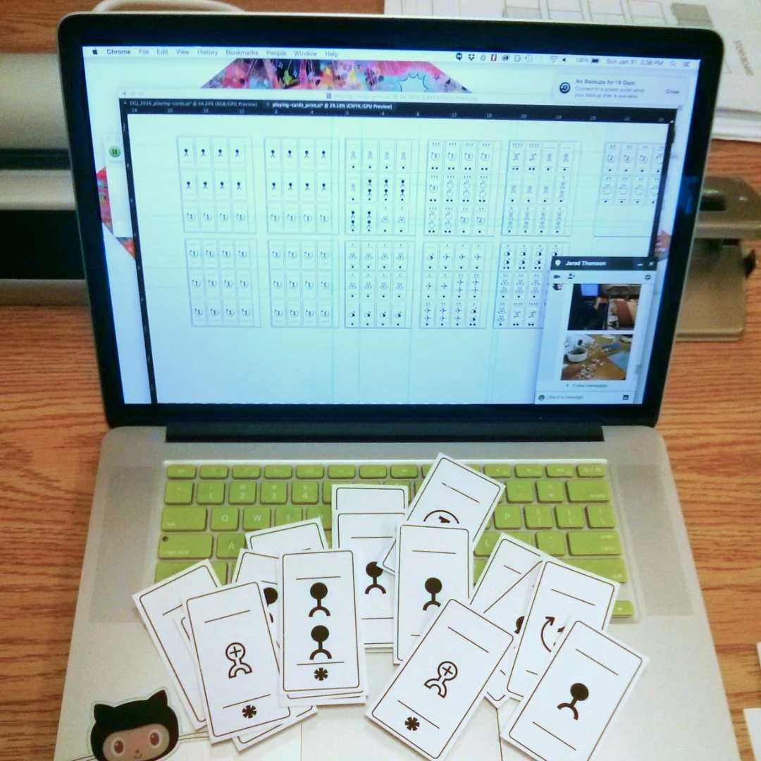 Fig. 5 I finalized the card iconography and produced the required number of cards according to the meta game strategy. If we revisit developing RUIN, I would include text prompts on the cards for new players to ease the initial gameplay learning curve.