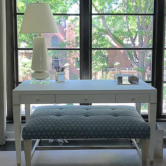 Such a pretty perch for a home office. @visualcomfortco @bungalow5 @leejofa @leeindustries @donghia_inc @pigeonandpoodle