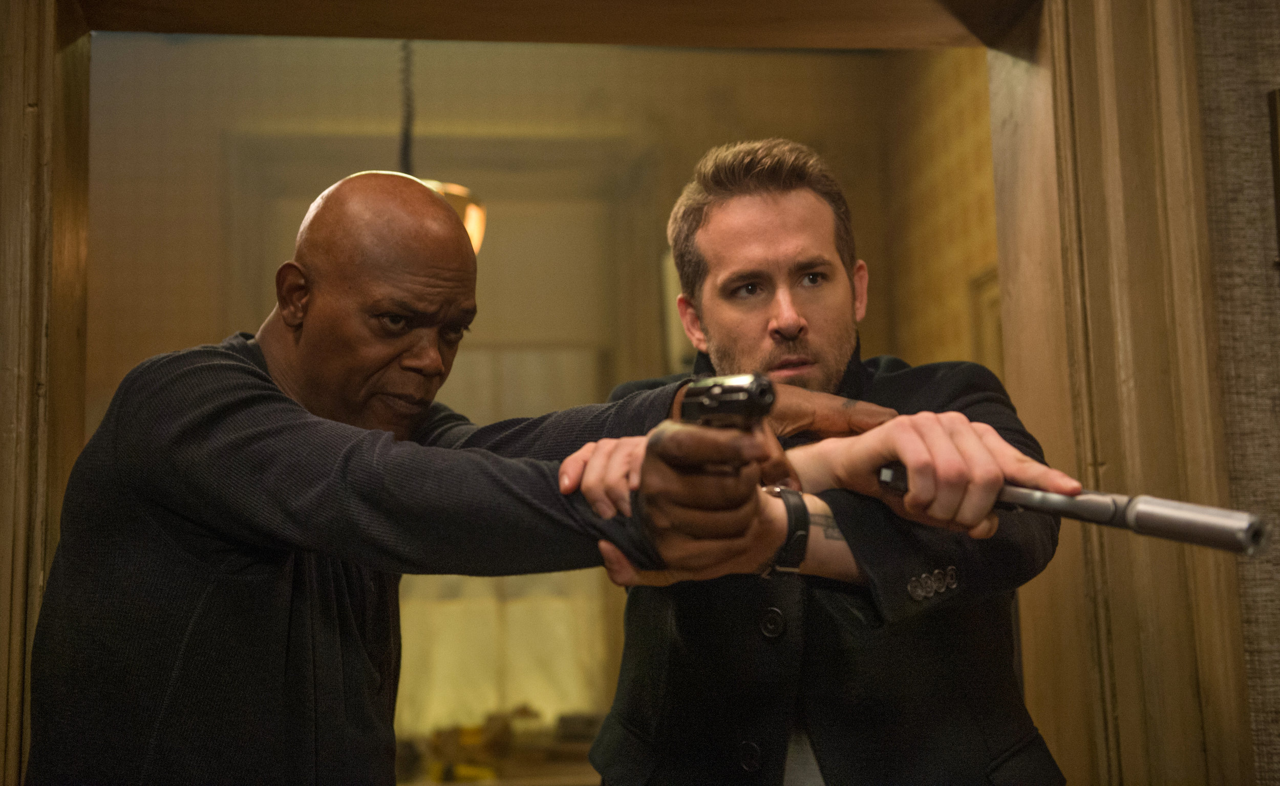 Jackson and Reynolds in The Hitman's Bodyguard. 