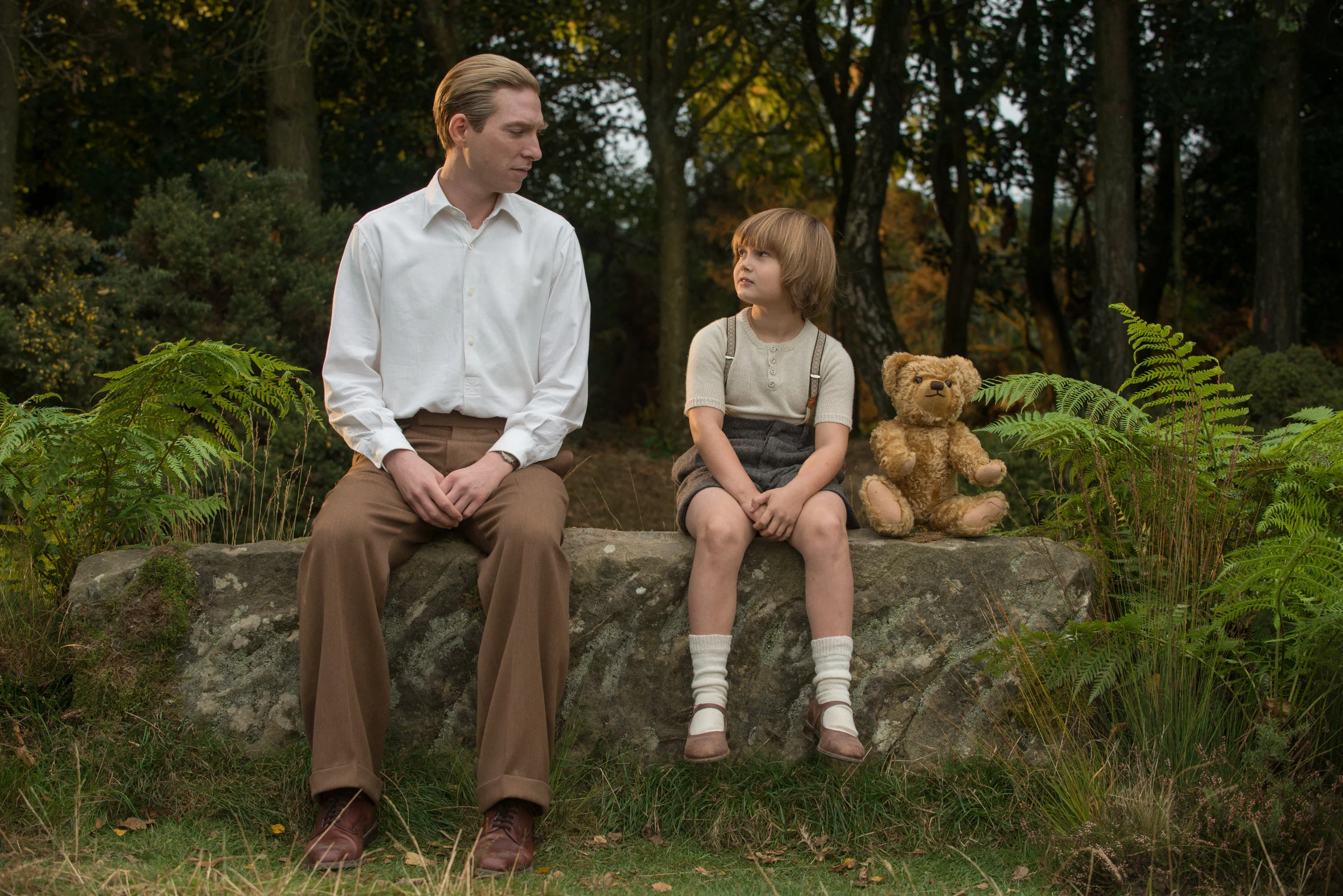 Oh bother. Gleeson, Tilston and friend in Goodbye Christopher Robin