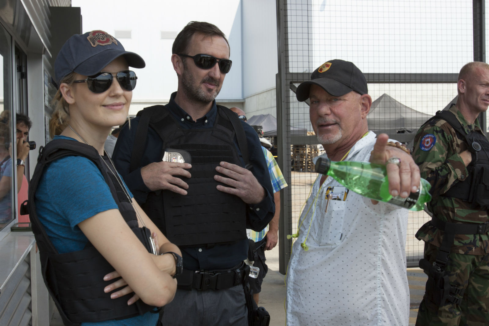 Director Rob Cohen (in white shirt) on the set of The Hurricane Heist.