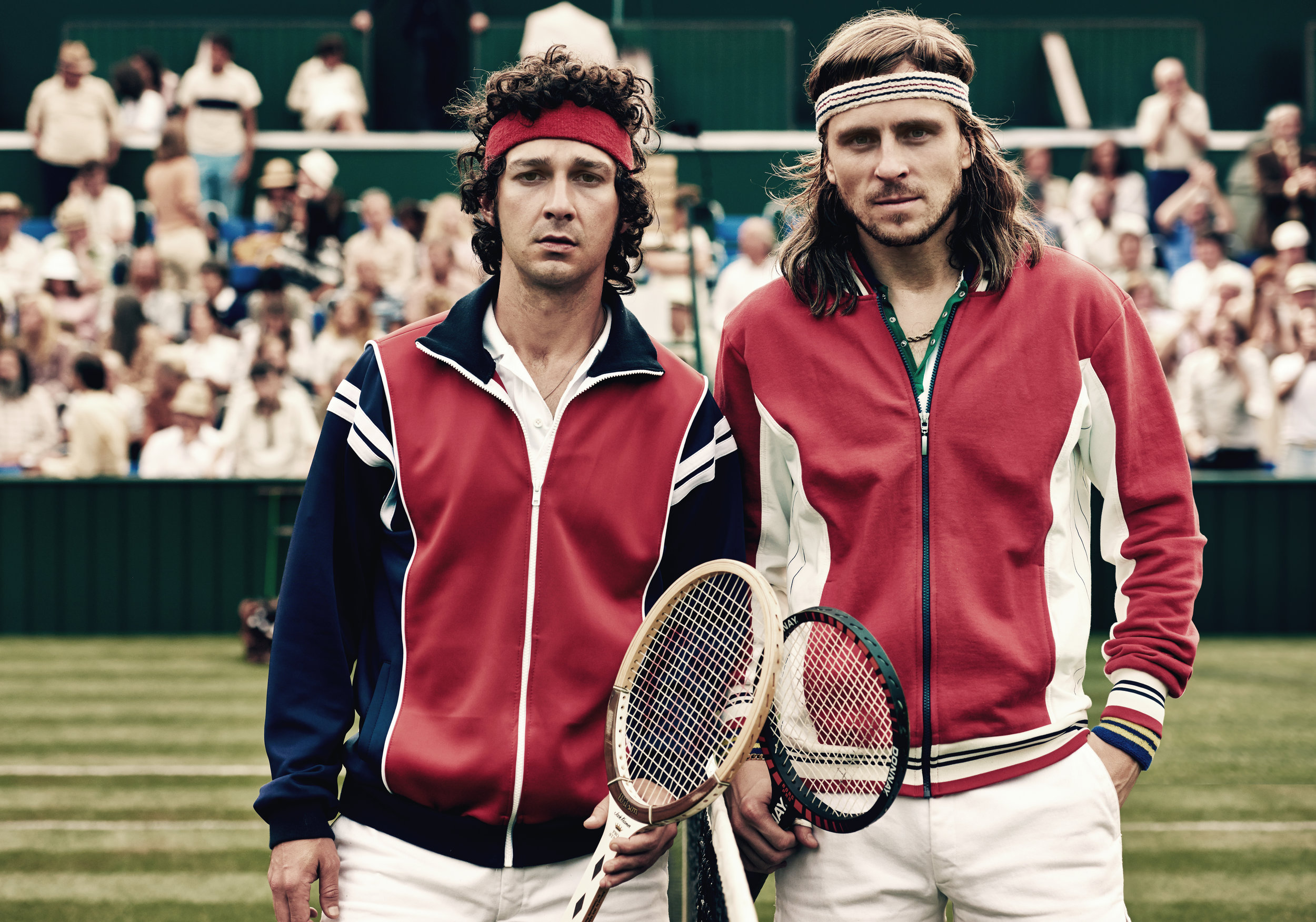 Shia LaBeouf and Sverrir Gudnason as John McEnroe and Bjorn Borg 