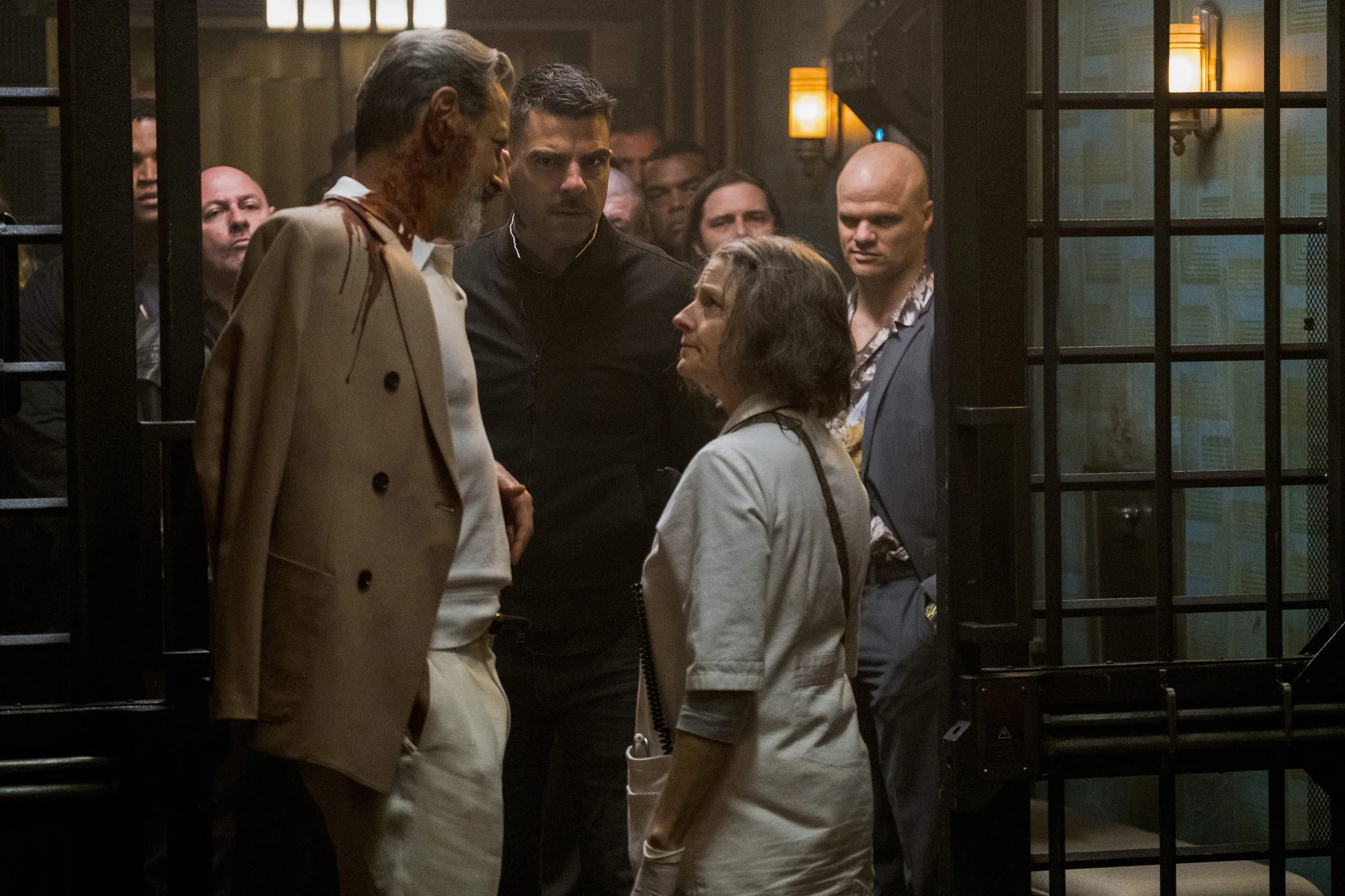 The Nurse (Jodie Foster) admits new patient Jeff Goldblum, but not his son (Zachary Quinto)